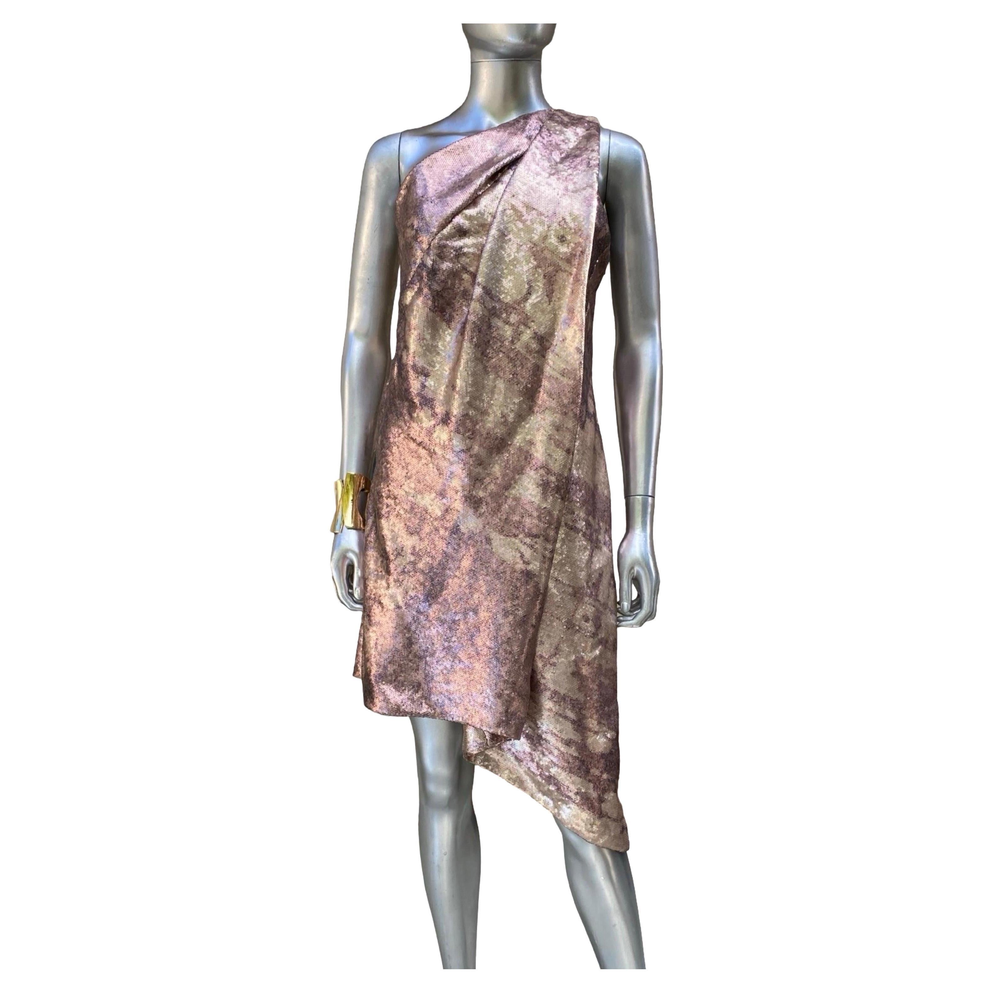 KaufmanFranco NWT Vestito asimmetrico a una spalla con paillettes di arte moderna Sz 8 in vendita