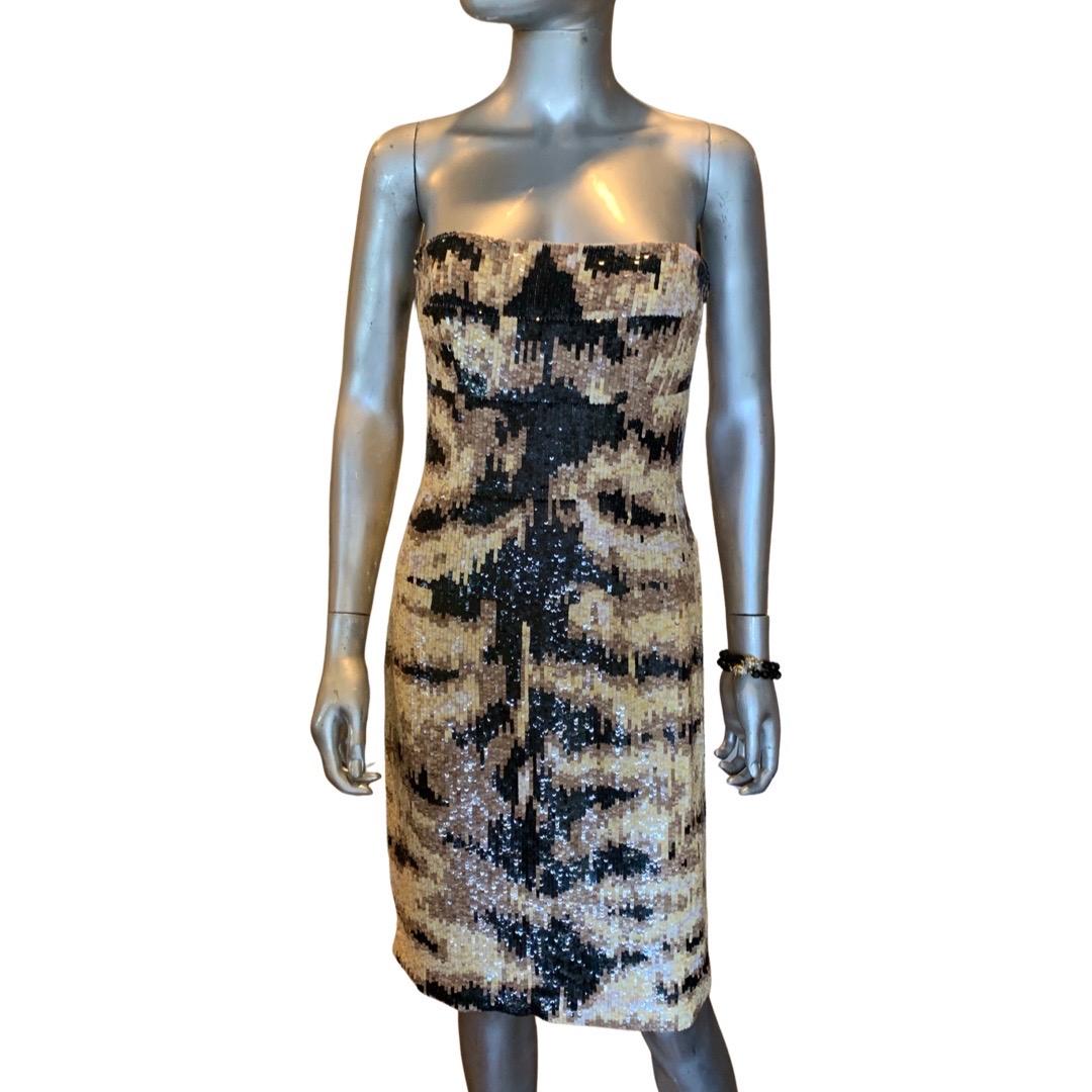 Kaufmanfranco NWT Rare Tiger Sequins Hand Beaded Sleevless Cocktail Dress Size 4 For Sale 5
