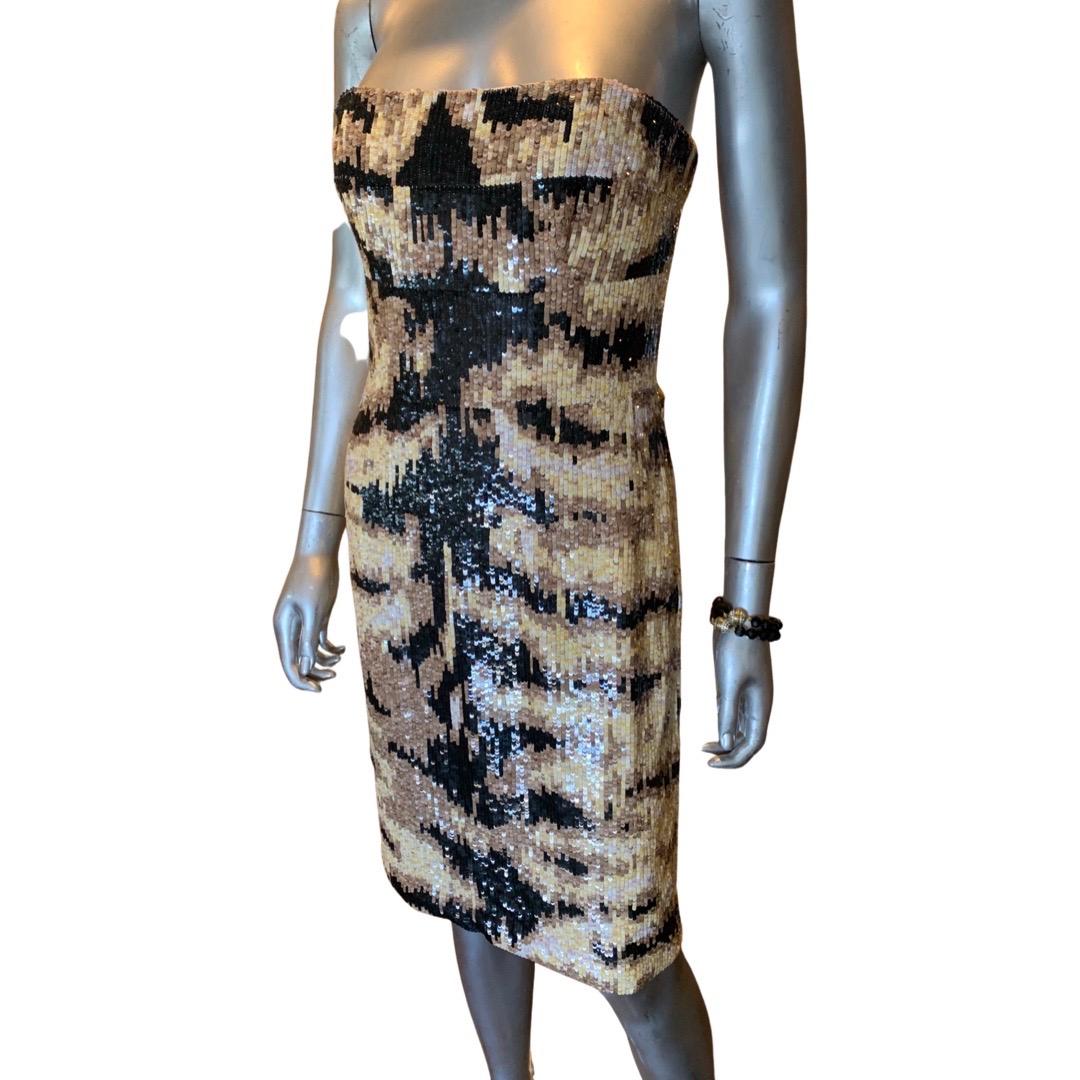 Kaufmanfranco NWT Rare Tiger Sequins Hand Beaded Sleevless Cocktail Dress Size 4 For Sale 6