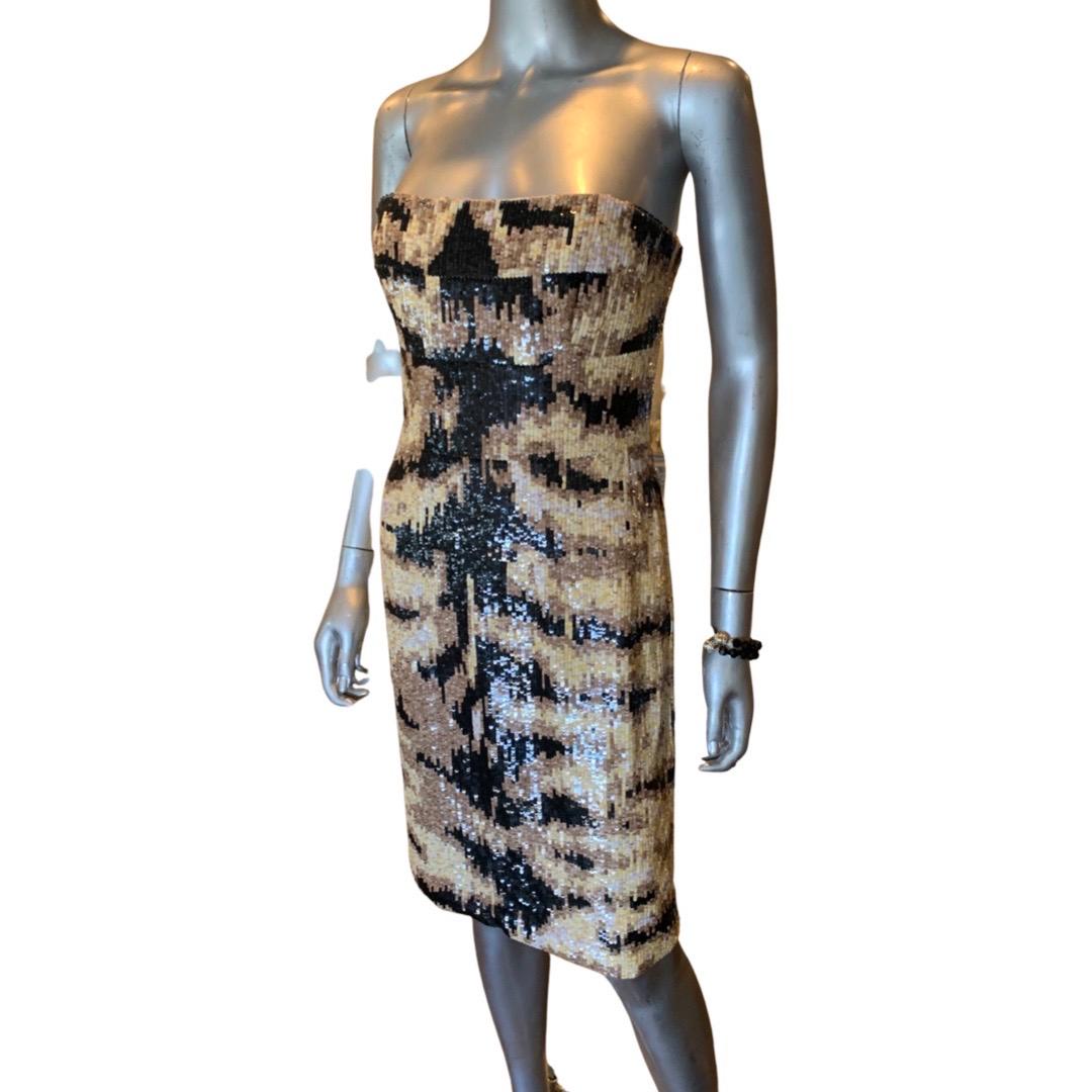 Kaufmanfranco NWT Rare Tiger Sequins Hand Beaded Sleevless Cocktail Dress Size 4 For Sale 7