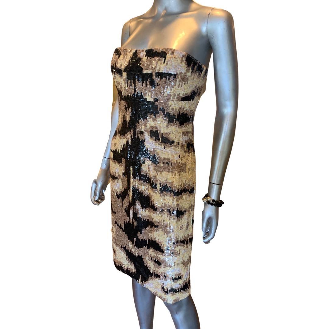 Kaufmanfranco NWT Rare Tiger Sequins Hand Beaded Sleevless Cocktail Dress Size 4 For Sale 8