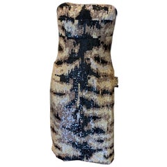 Kaufmanfranco NWT Rare Tiger Sequins Hand Beaded Sleevless Cocktail Dress Size 4