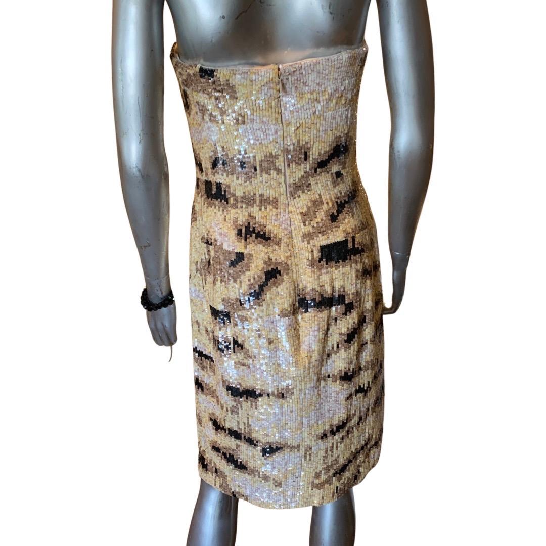 Gray Kaufmanfranco NWT Rare Tiger Sequins Hand Beaded Sleevless Cocktail Dress Size 4 For Sale
