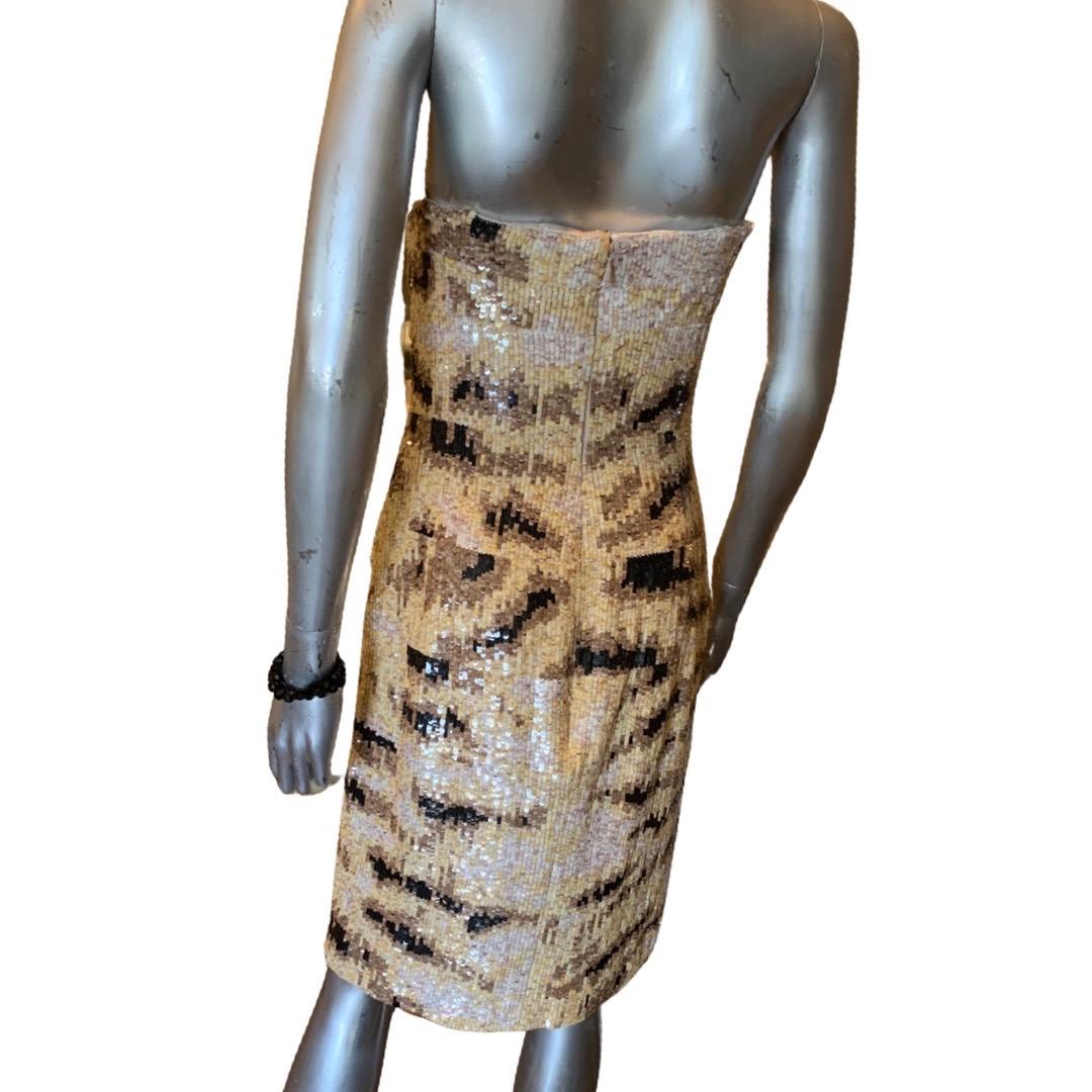 Kaufmanfranco NWT Rare Tiger Sequins Hand Beaded Sleevless Cocktail Dress Size 4 In Excellent Condition For Sale In Palm Springs, CA