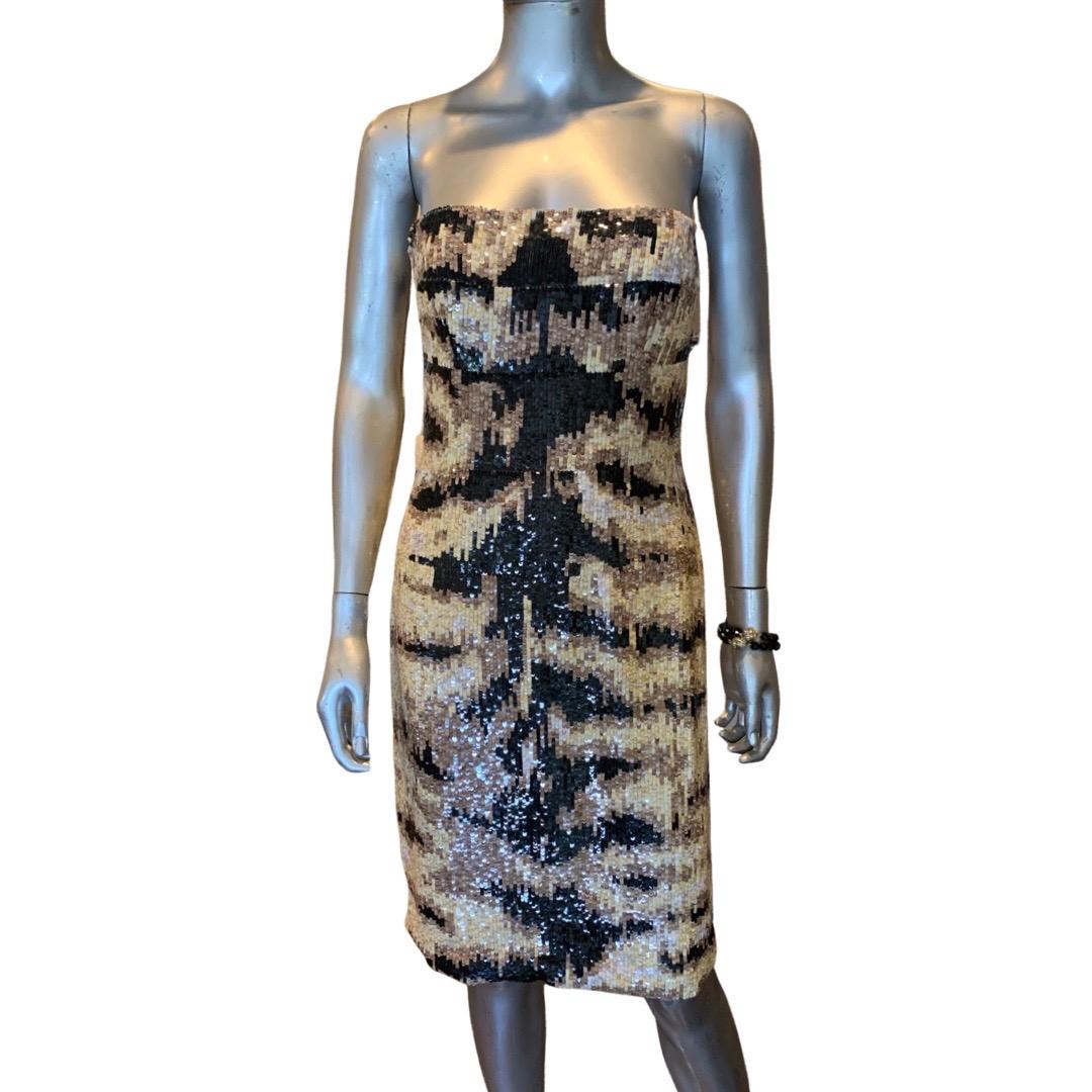 Women's Kaufmanfranco NWT Rare Tiger Sequins Hand Beaded Sleevless Cocktail Dress Size 4 For Sale