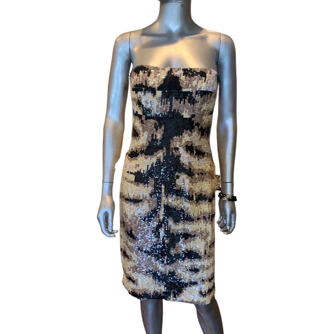 Kaufmanfranco NWT Rare Tiger Sequins Hand Beaded Sleevless Cocktail Dress Size 4 For Sale 1