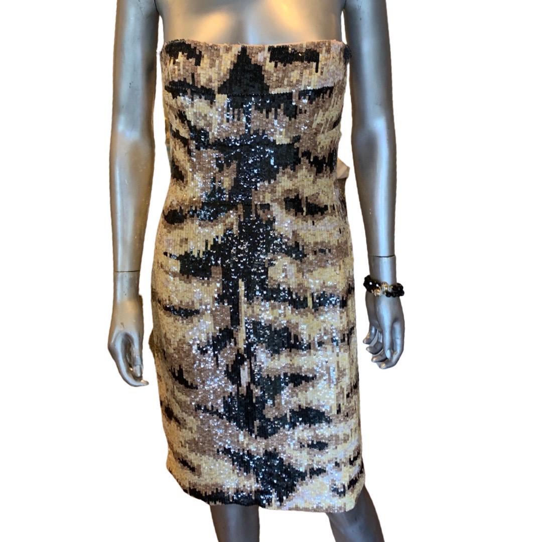 Kaufmanfranco NWT Rare Tiger Sequins Hand Beaded Sleevless Cocktail Dress Size 4 For Sale 4