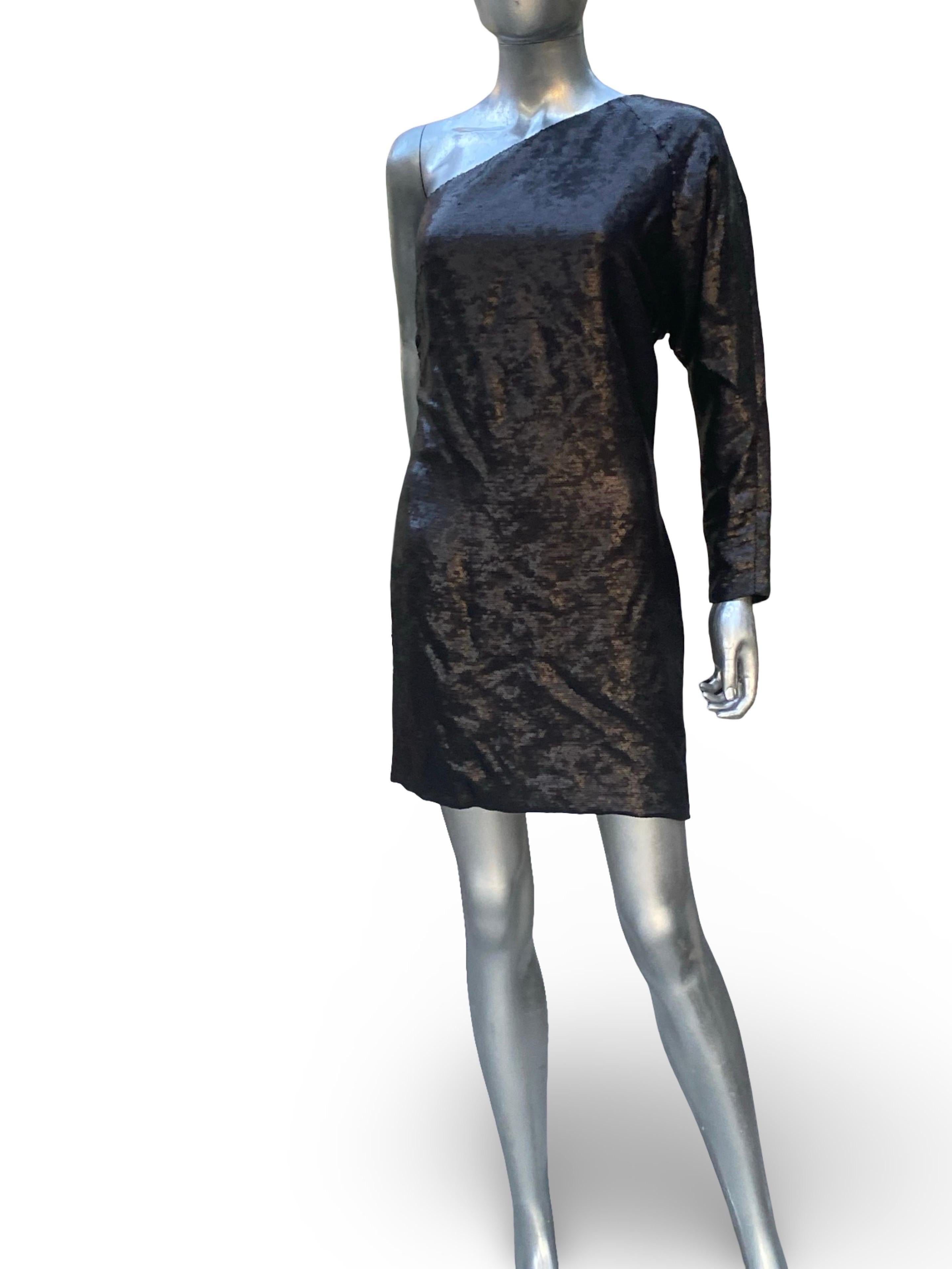 KaufmanFranco One Shoulder Sexy Chic Black Sequin Cocktail Dress Size 6/42 en vente 11