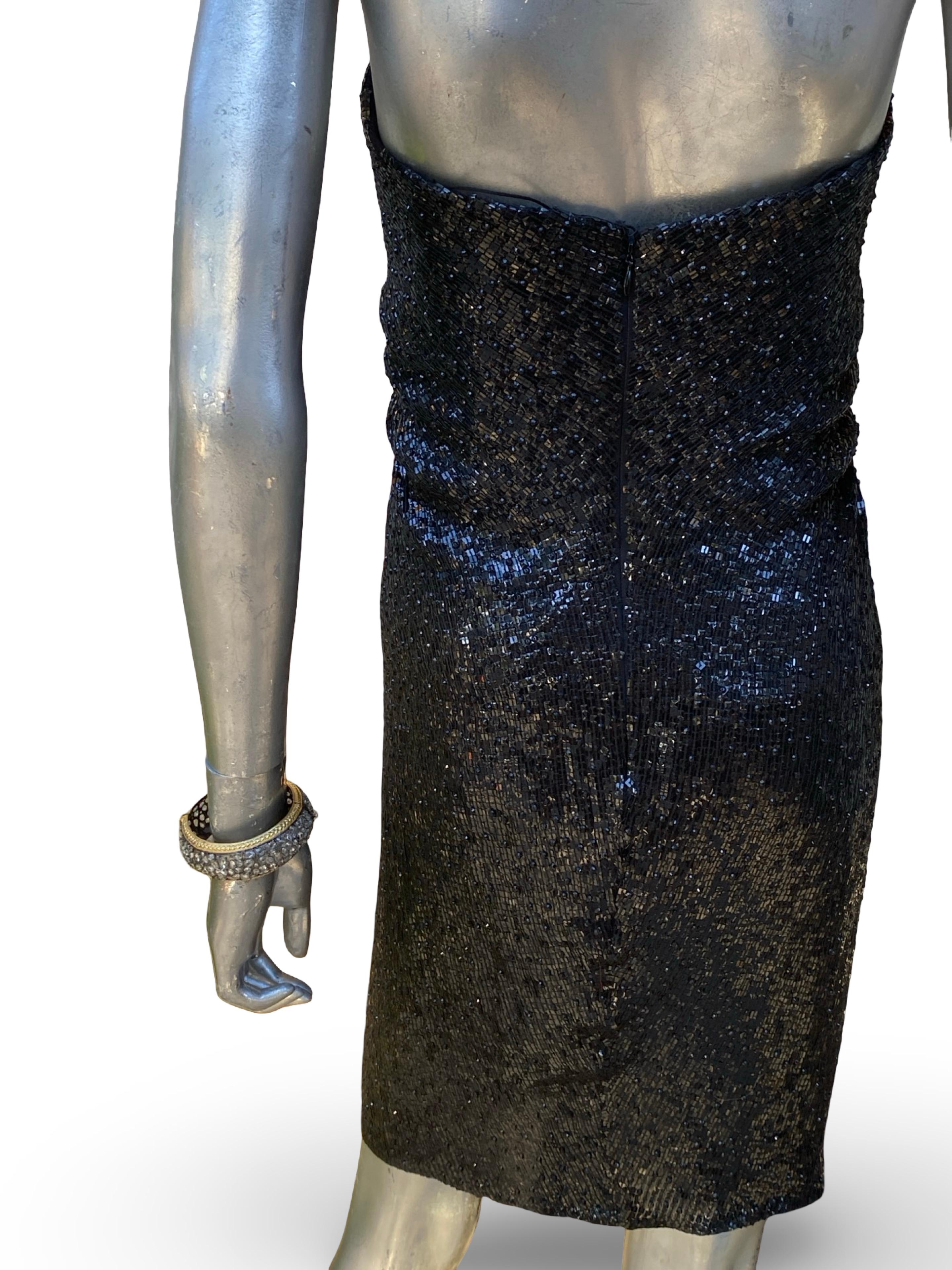 KaufmanFranco - Raro abito da cocktail modernista nero con paillettes e pelle - Taglia in vendita 5