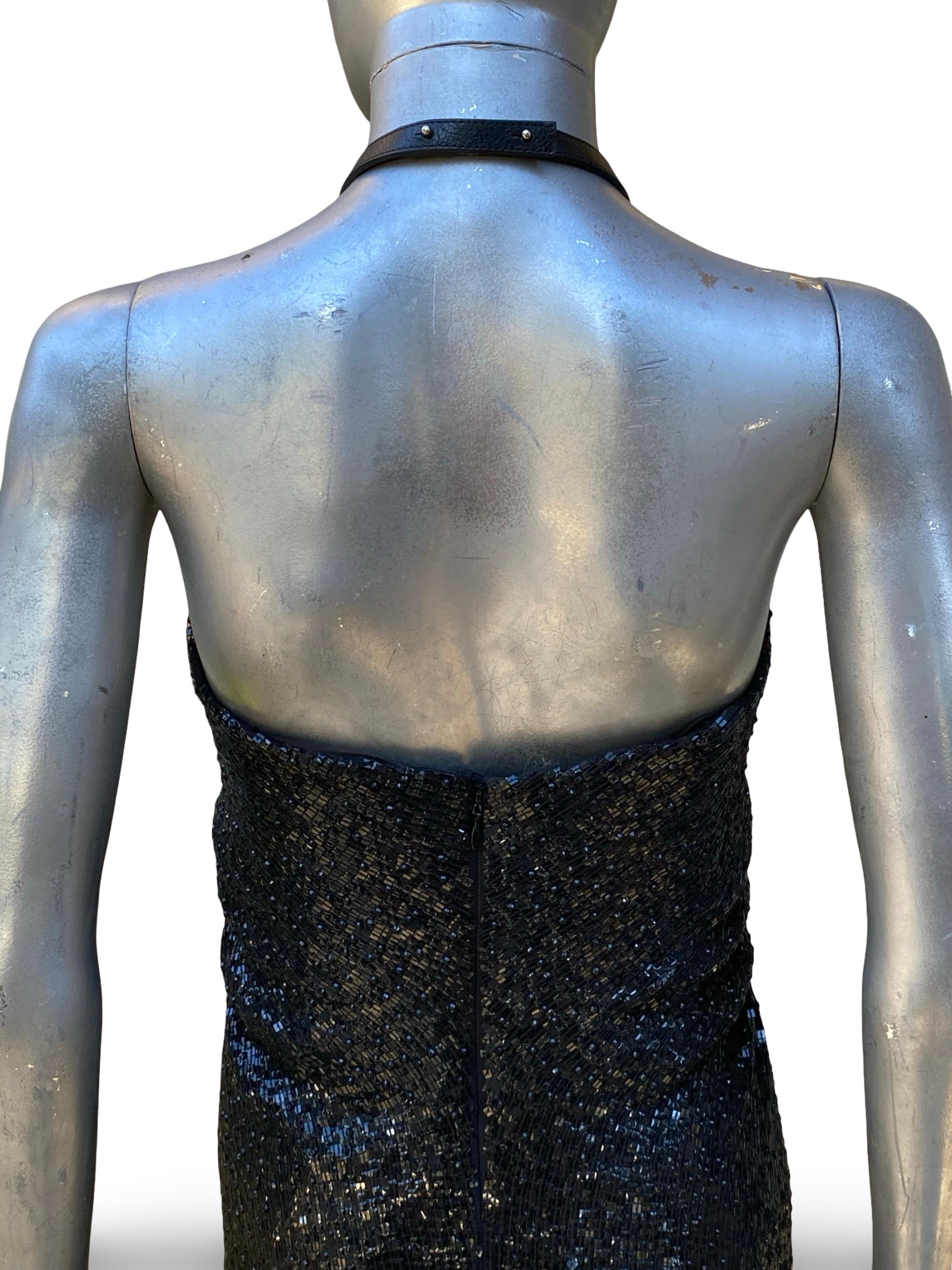 KaufmanFranco - Raro abito da cocktail modernista nero con paillettes e pelle - Taglia in vendita 6