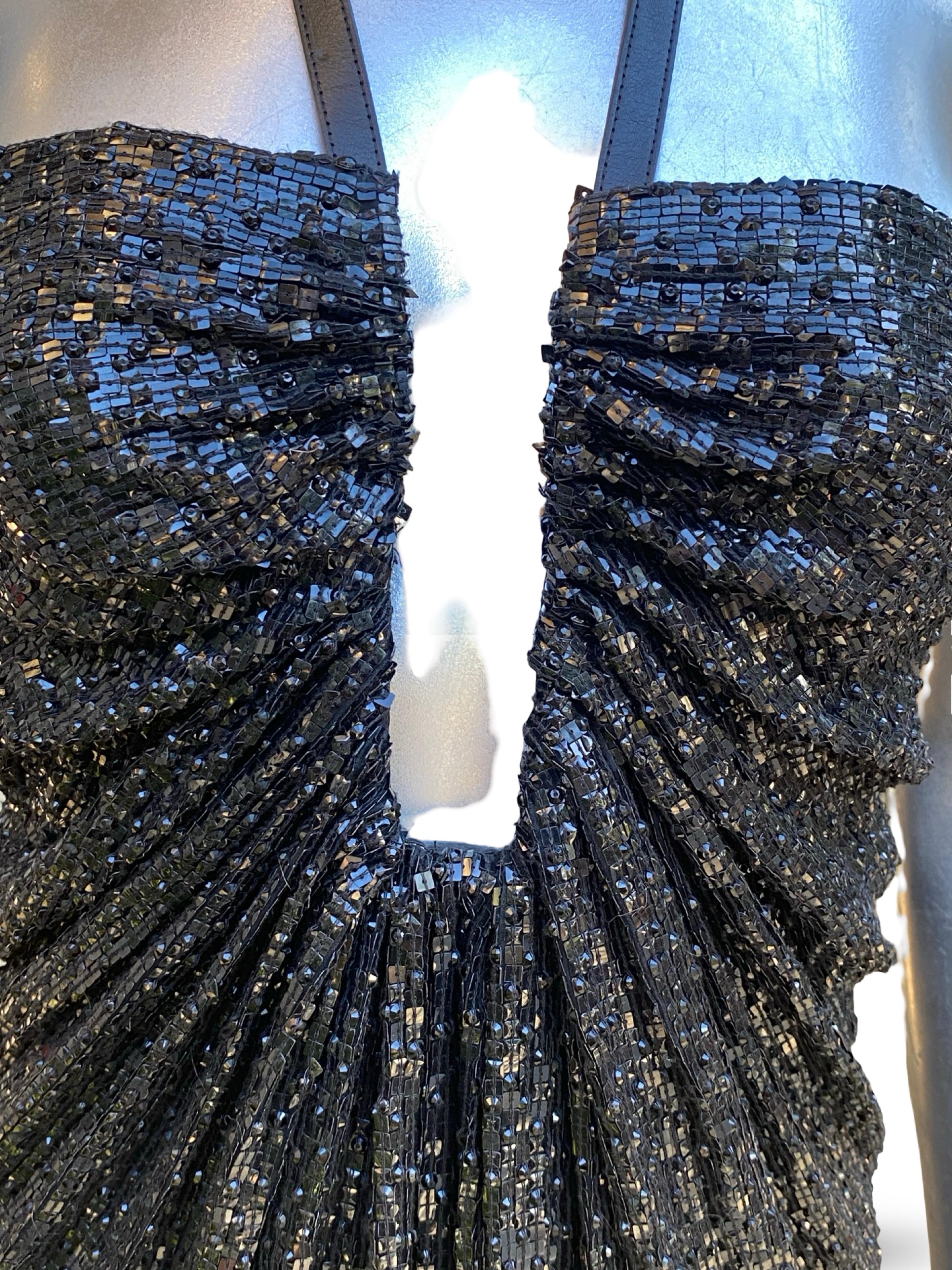 KaufmanFranco - Raro abito da cocktail modernista nero con paillettes e pelle - Taglia in vendita 7