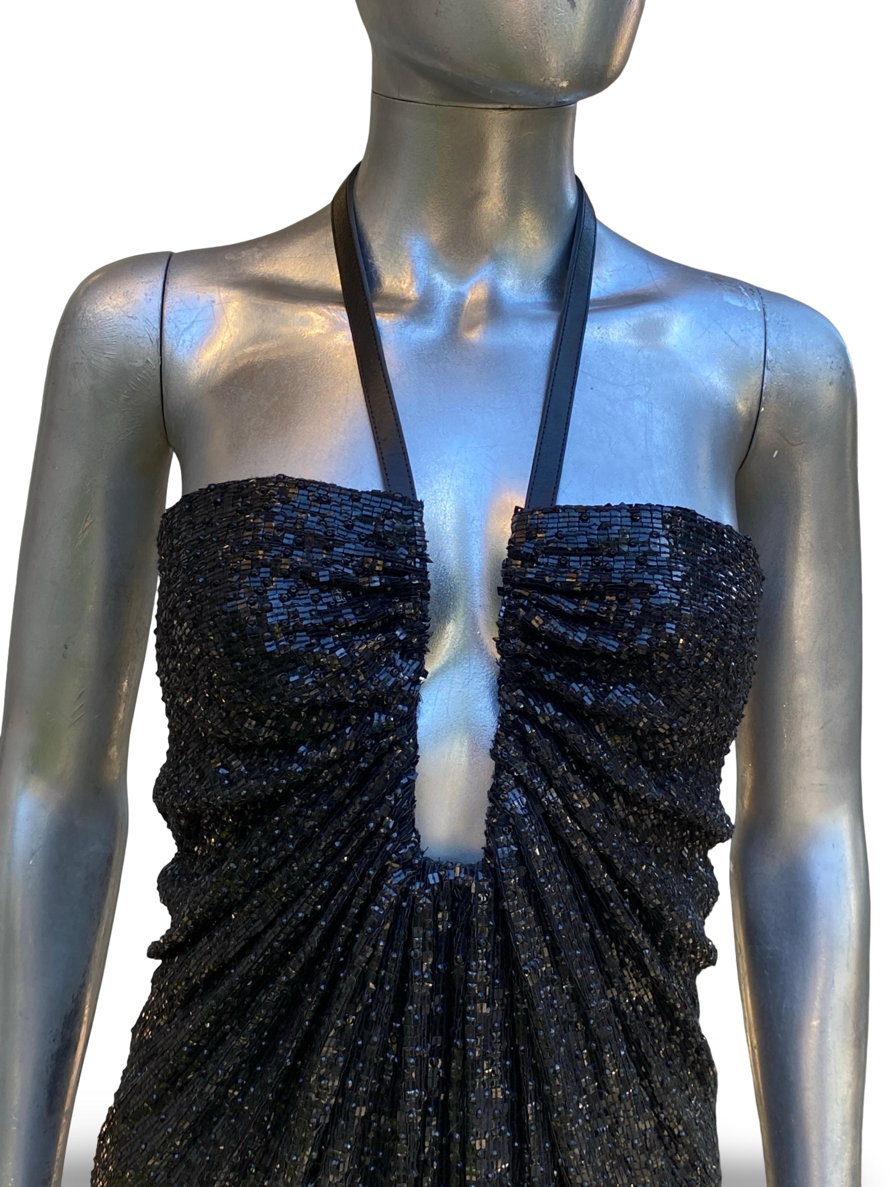 KaufmanFranco - Raro abito da cocktail modernista nero con paillettes e pelle - Taglia in vendita 8