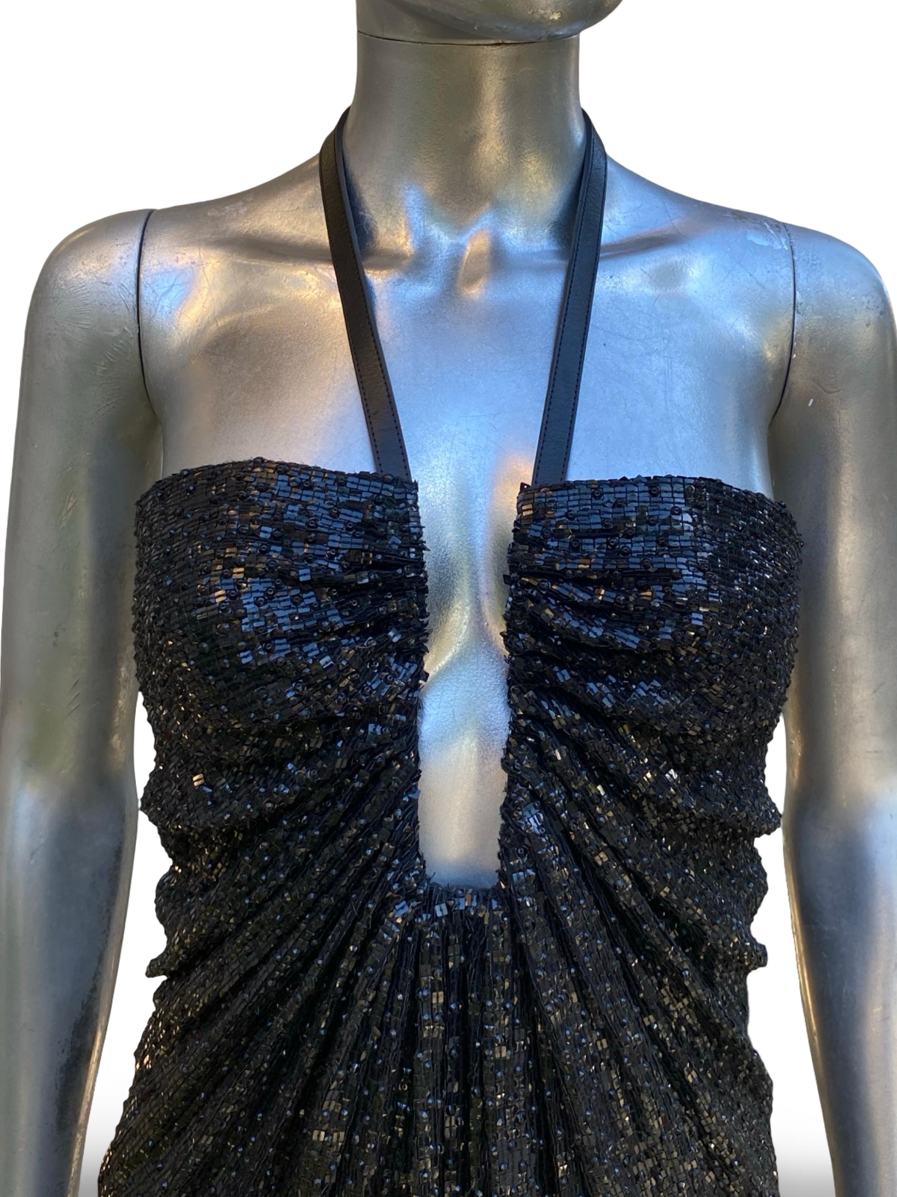 KaufmanFranco - Raro abito da cocktail modernista nero con paillettes e pelle - Taglia in vendita 9