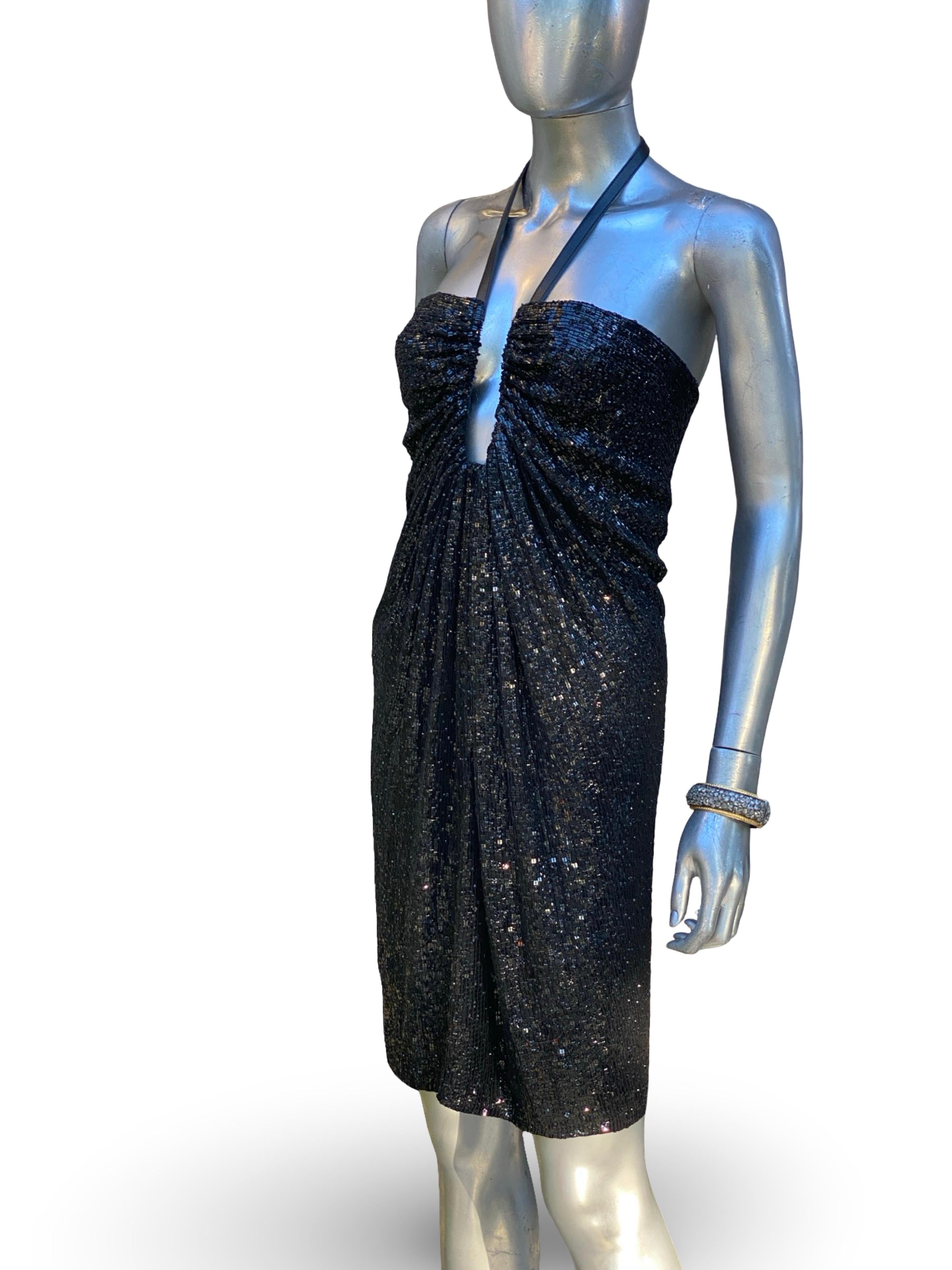 KaufmanFranco - Raro abito da cocktail modernista nero con paillettes e pelle - Taglia in vendita 11