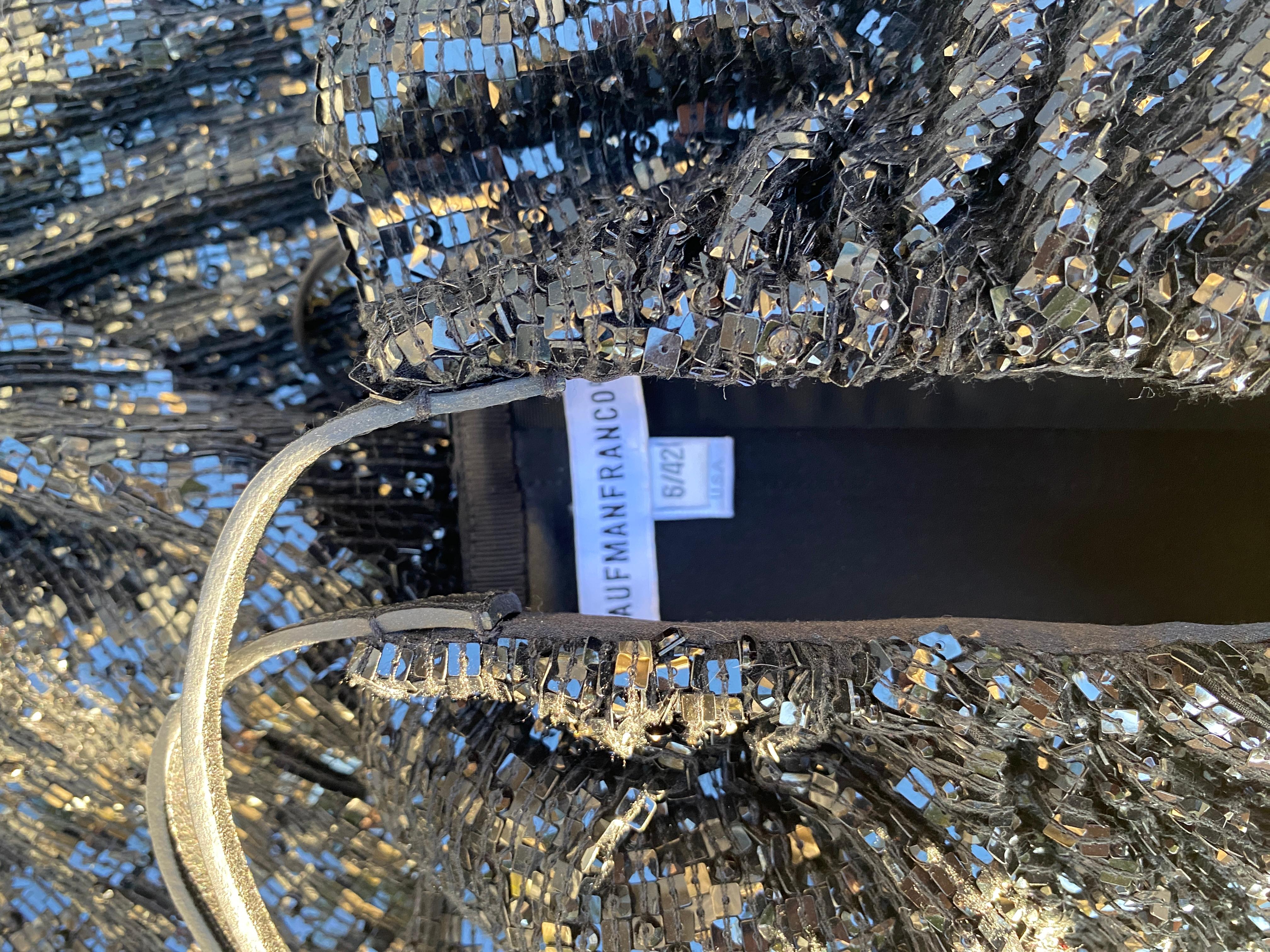 KaufmanFranco - Raro abito da cocktail modernista nero con paillettes e pelle - Taglia in vendita 12