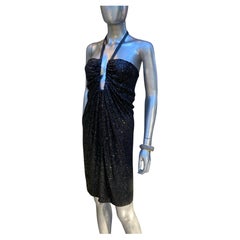 KaufmanFranco Rare Black Modernist Sequin and Leather Cocktail Dress Size