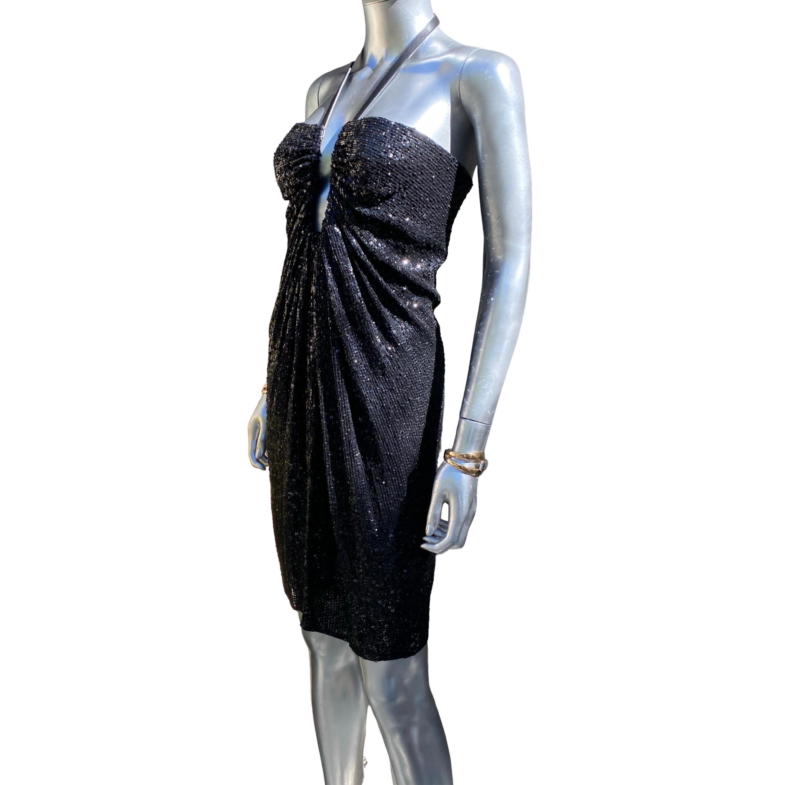 KaufmanFranco - Raro abito da cocktail modernista nero con paillettes e pelle - Taglia in vendita 1