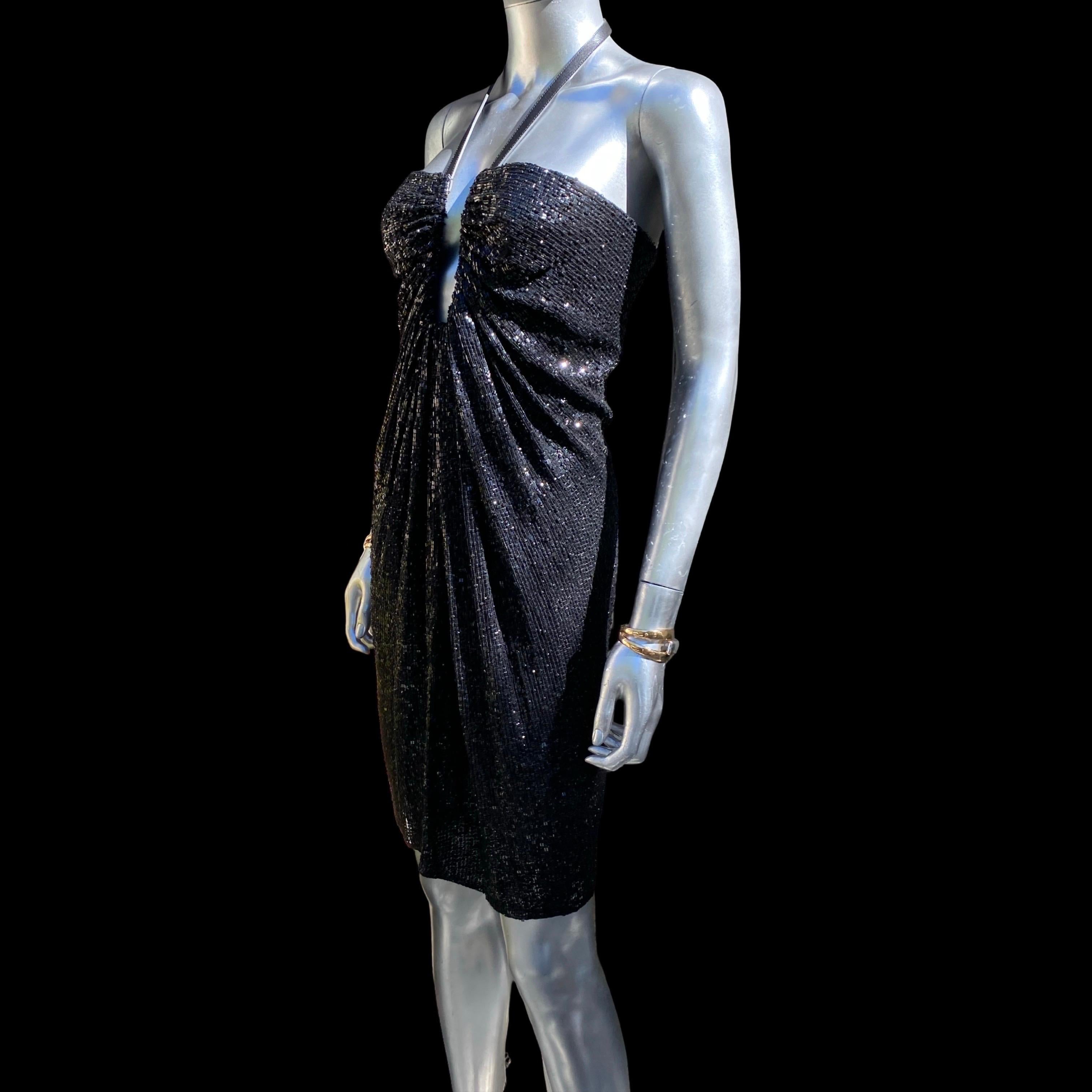 KaufmanFranco - Raro abito da cocktail modernista nero con paillettes e pelle - Taglia in vendita 2