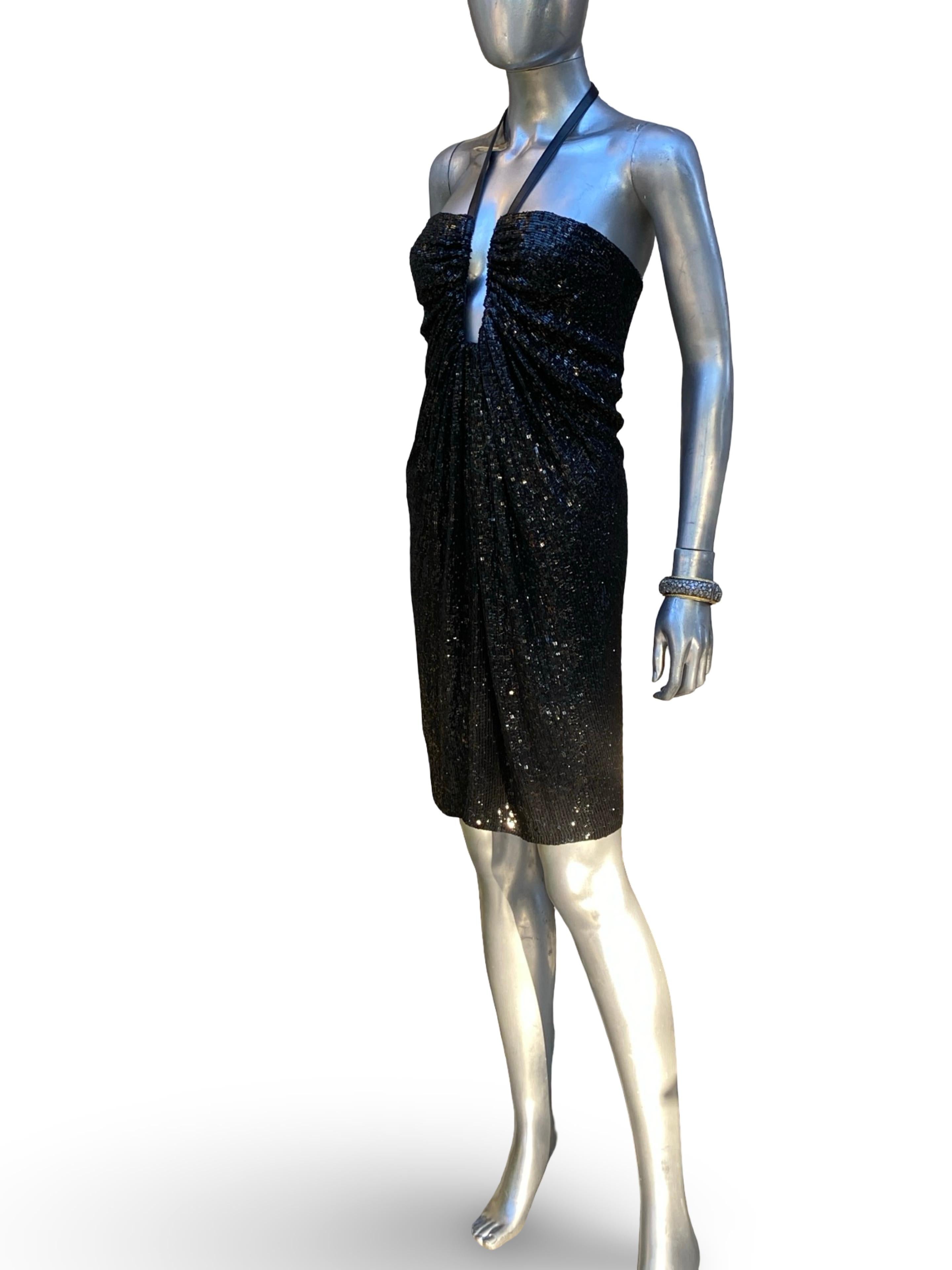 KaufmanFranco - Raro abito da cocktail modernista nero con paillettes e pelle - Taglia in vendita 4