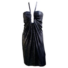KaufmanFranco Rare Black Modernist Sequin and Leather Cocktail Dress Size