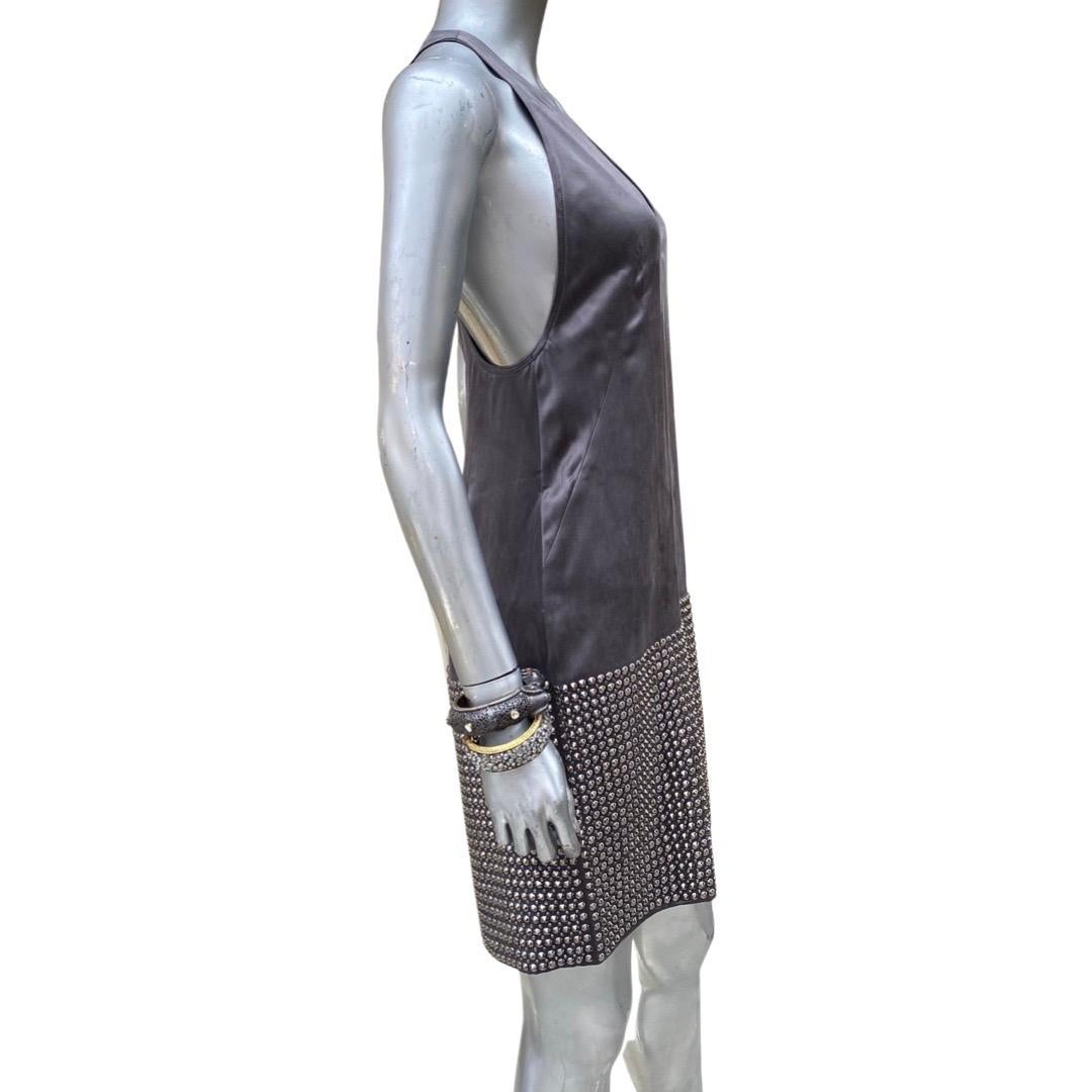 KaufmanFranco Vestido de tirantes de seda con pedrería y tachuelas plateadas 