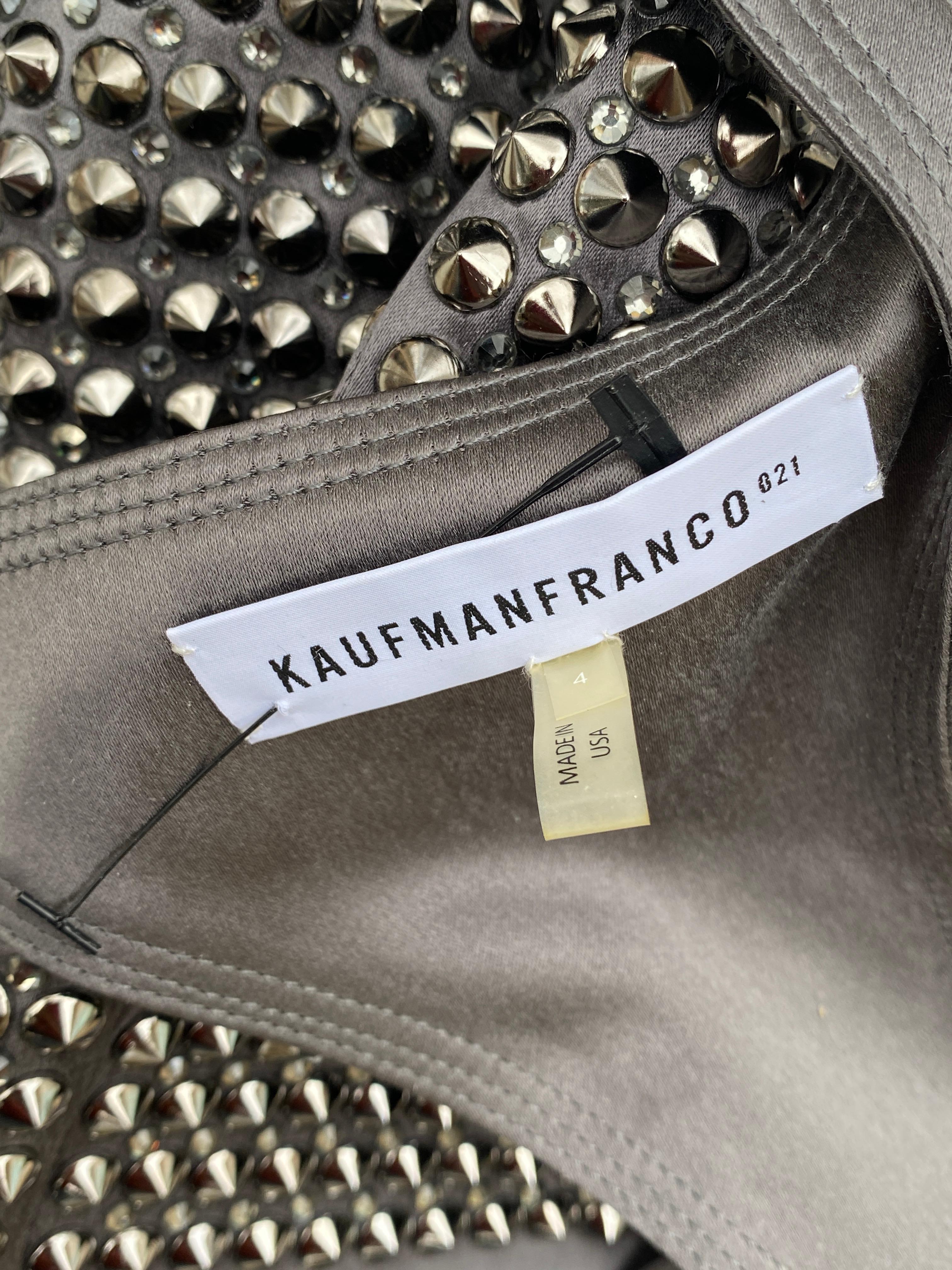 KaufmanFranco - Robe débardeur en soie « Rockstar » avec strass et clous argentés, taille 4 en vente 9