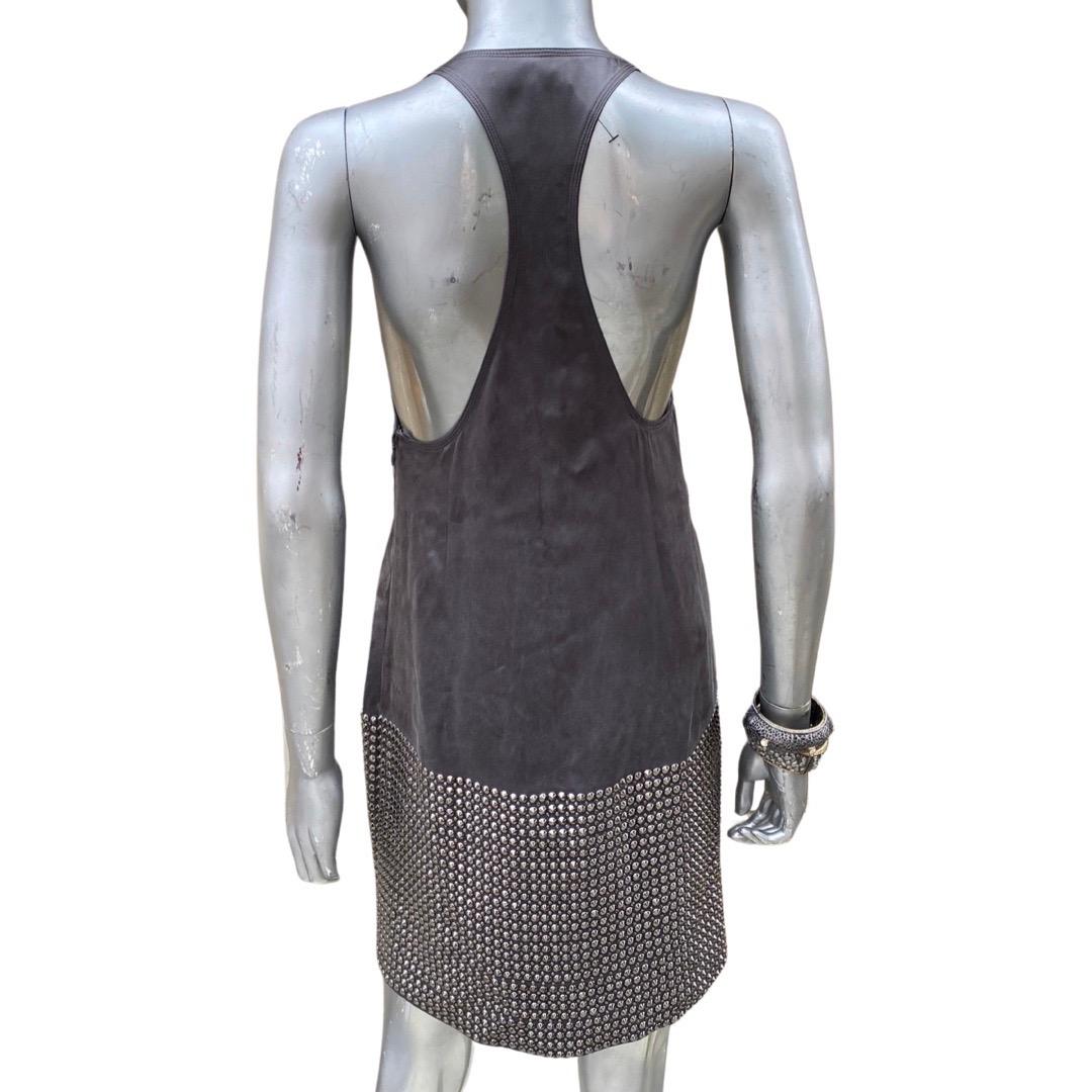 KaufmanFranco Vestido de tirantes de seda con pedrería y tachuelas plateadas 