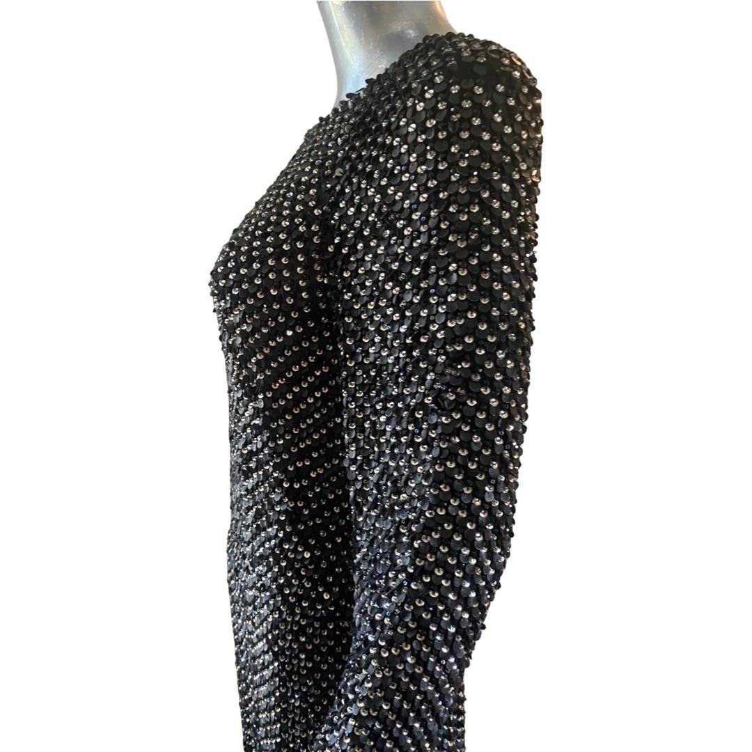 KaufmanFranco Silk Dress w/ Embellished Leather, Crystal, Black Jet Beads Size 8 For Sale 4