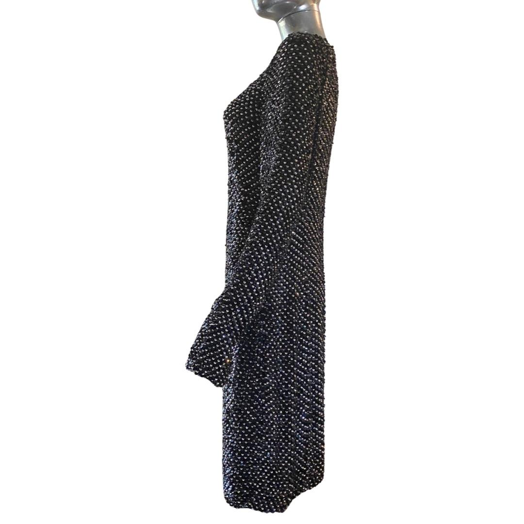 KaufmanFranco Silk Dress w/ Embellished Leather, Crystal, Black Jet Beads Size 8 For Sale 5