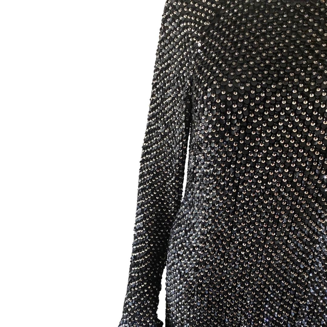 KaufmanFranco Silk Dress w/ Embellished Leather, Crystal, Black Jet Beads Size 8 For Sale 8