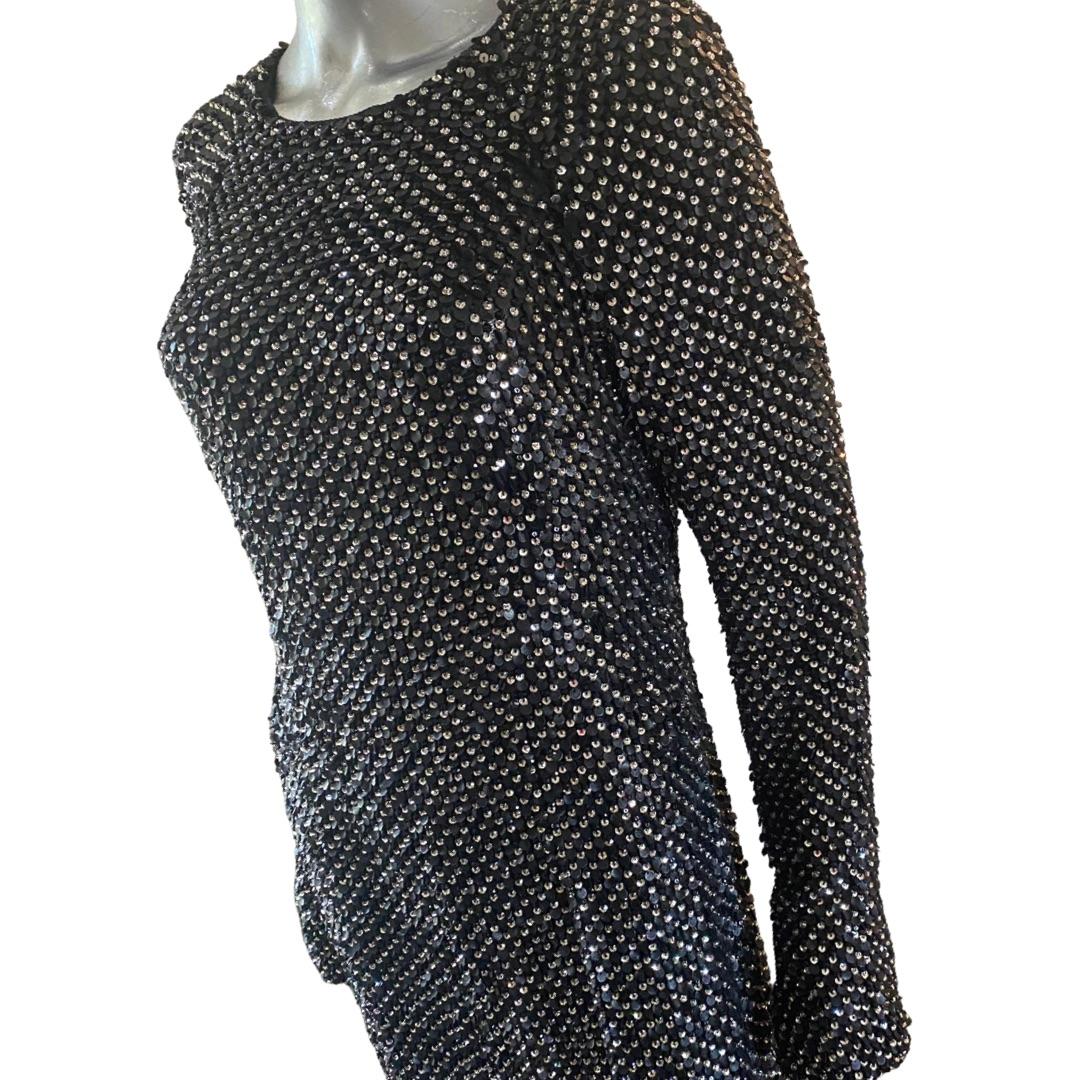 KaufmanFranco Silk Dress w/ Embellished Leather, Crystal, Black Jet Beads Size 8 For Sale 1