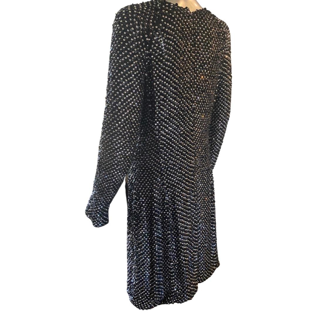 KaufmanFranco Silk Dress w/ Embellished Leather, Crystal, Black Jet Beads Size 8 For Sale 3