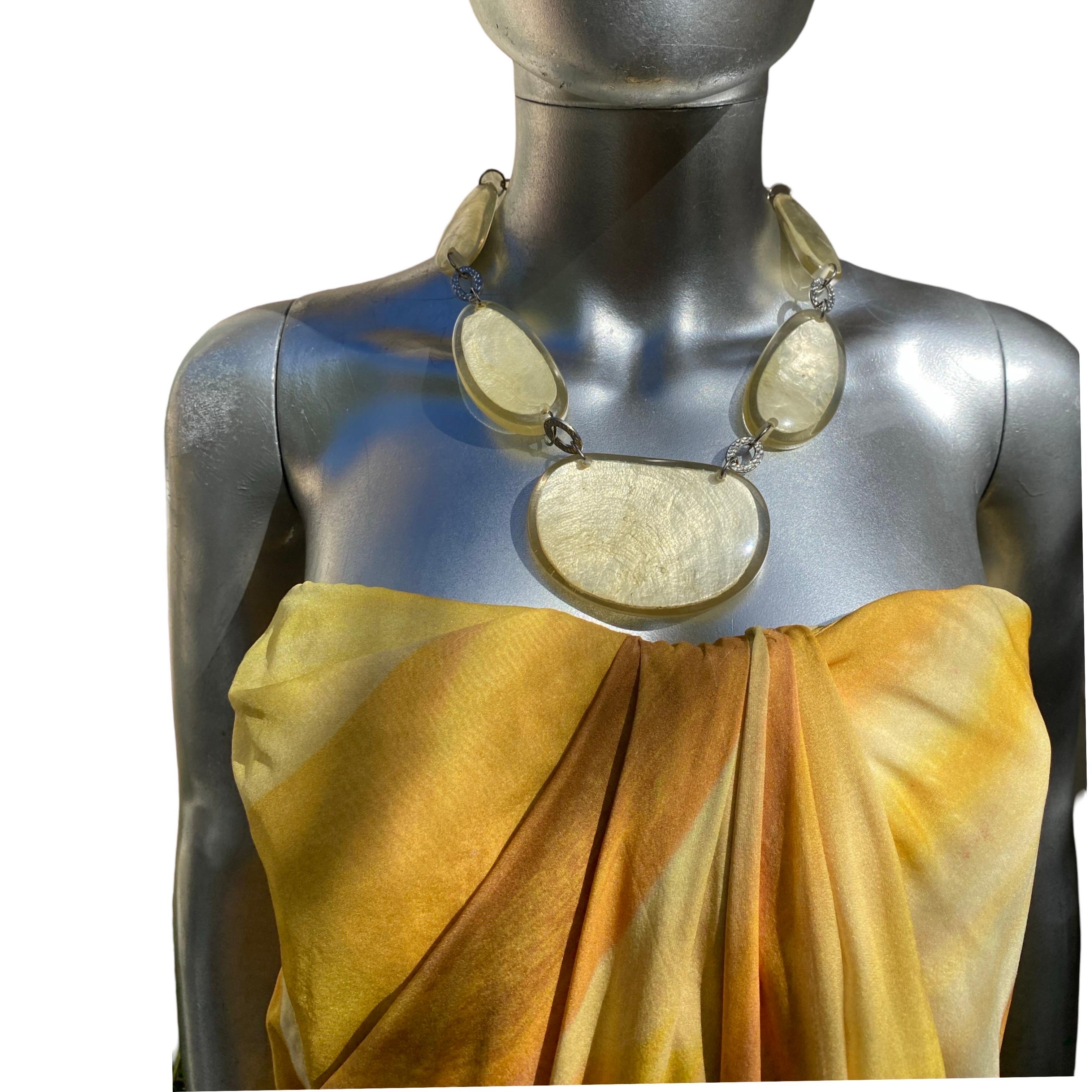 Kaufmanfranco Silk Gold Print Strapless Draped Abstract Floral Dress Size 4 7
