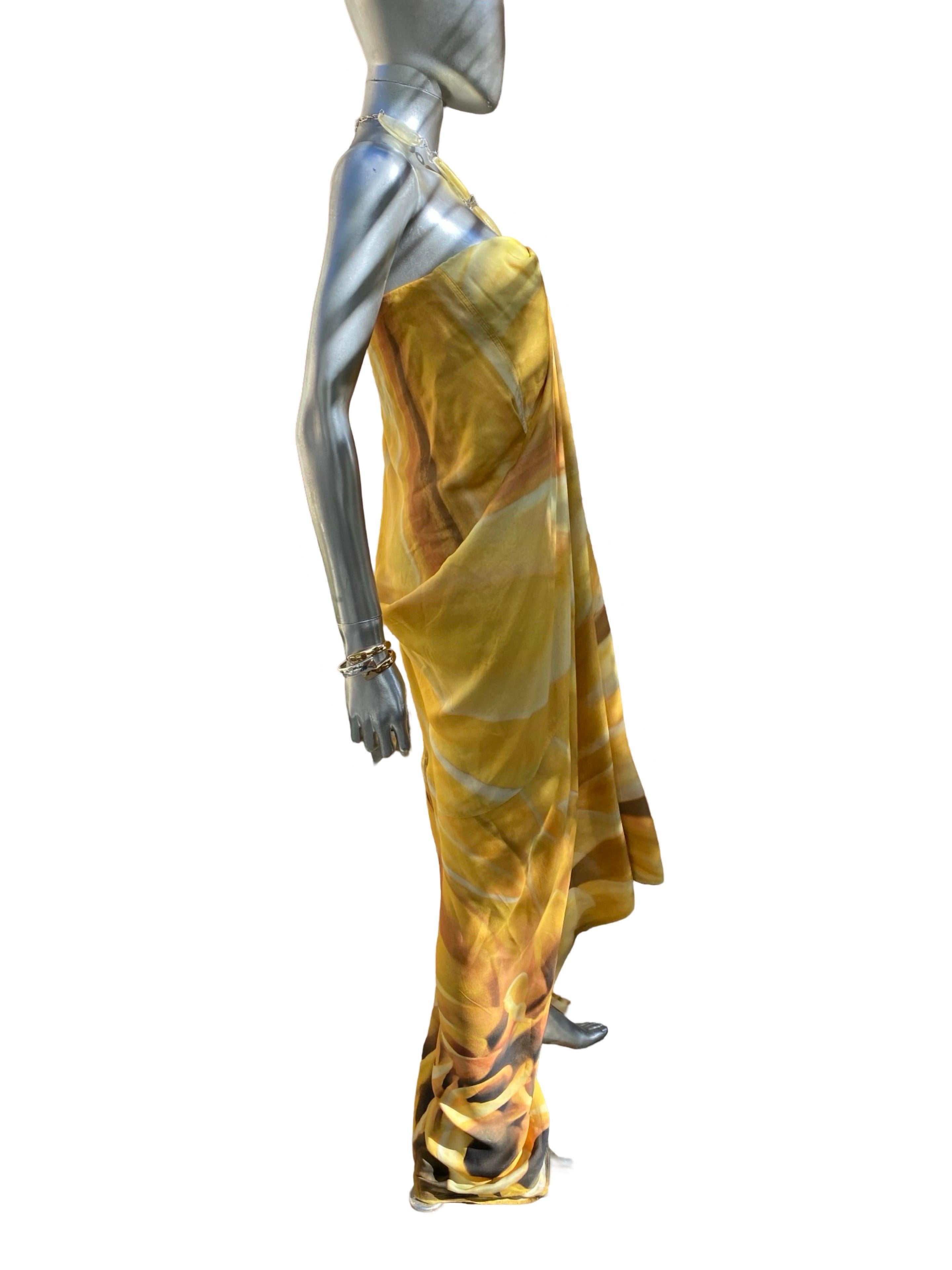 Kaufmanfranco Silk Gold Print Strapless Draped Abstract Floral Dress Size 4 3
