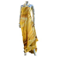 Kaufmanfranco Silk Gold Print Strapless Draped Abstract Floral Dress Size 4