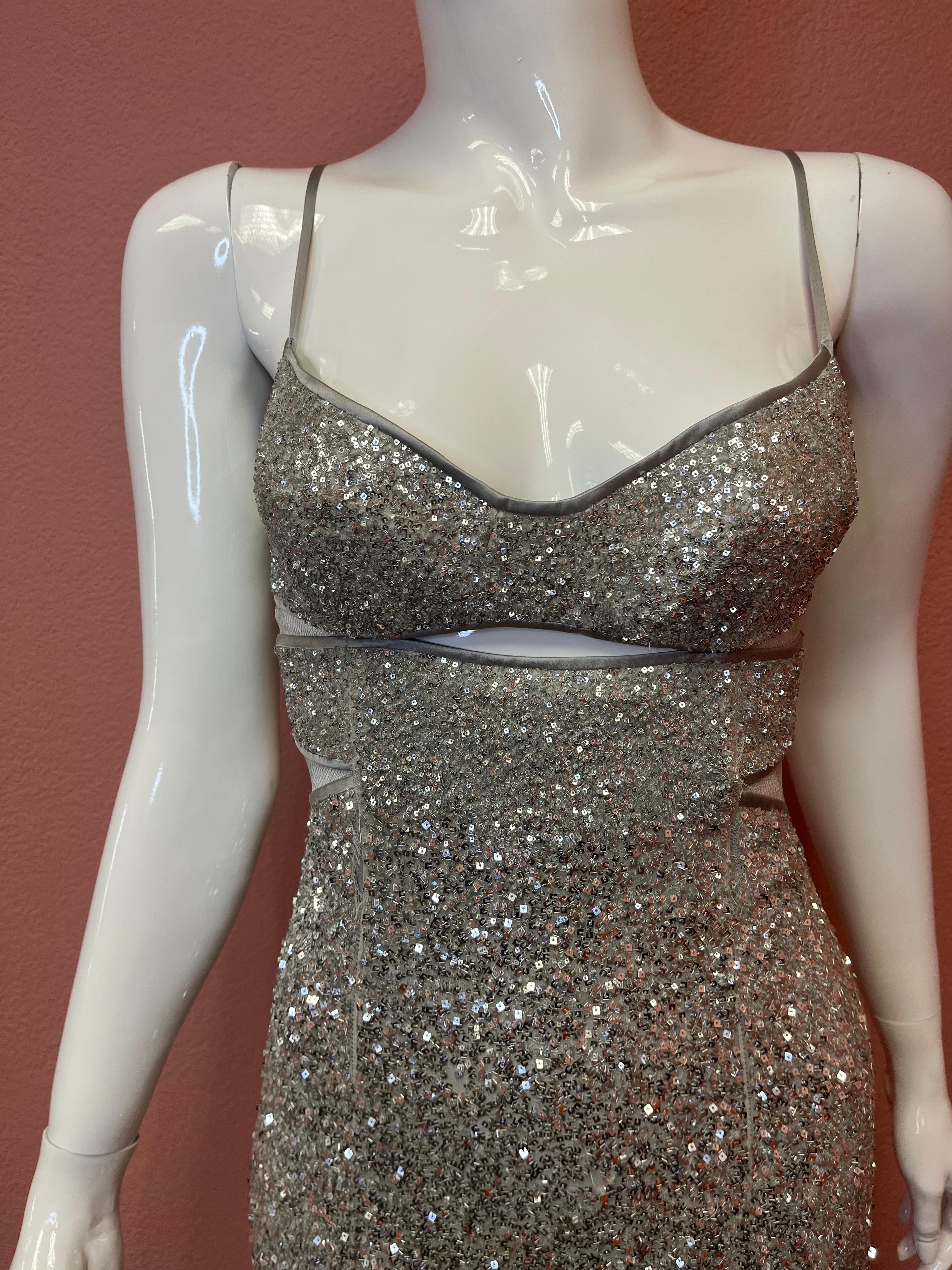 Kaufmanfranco Silver Sequin Cocktail Dress  For Sale 8