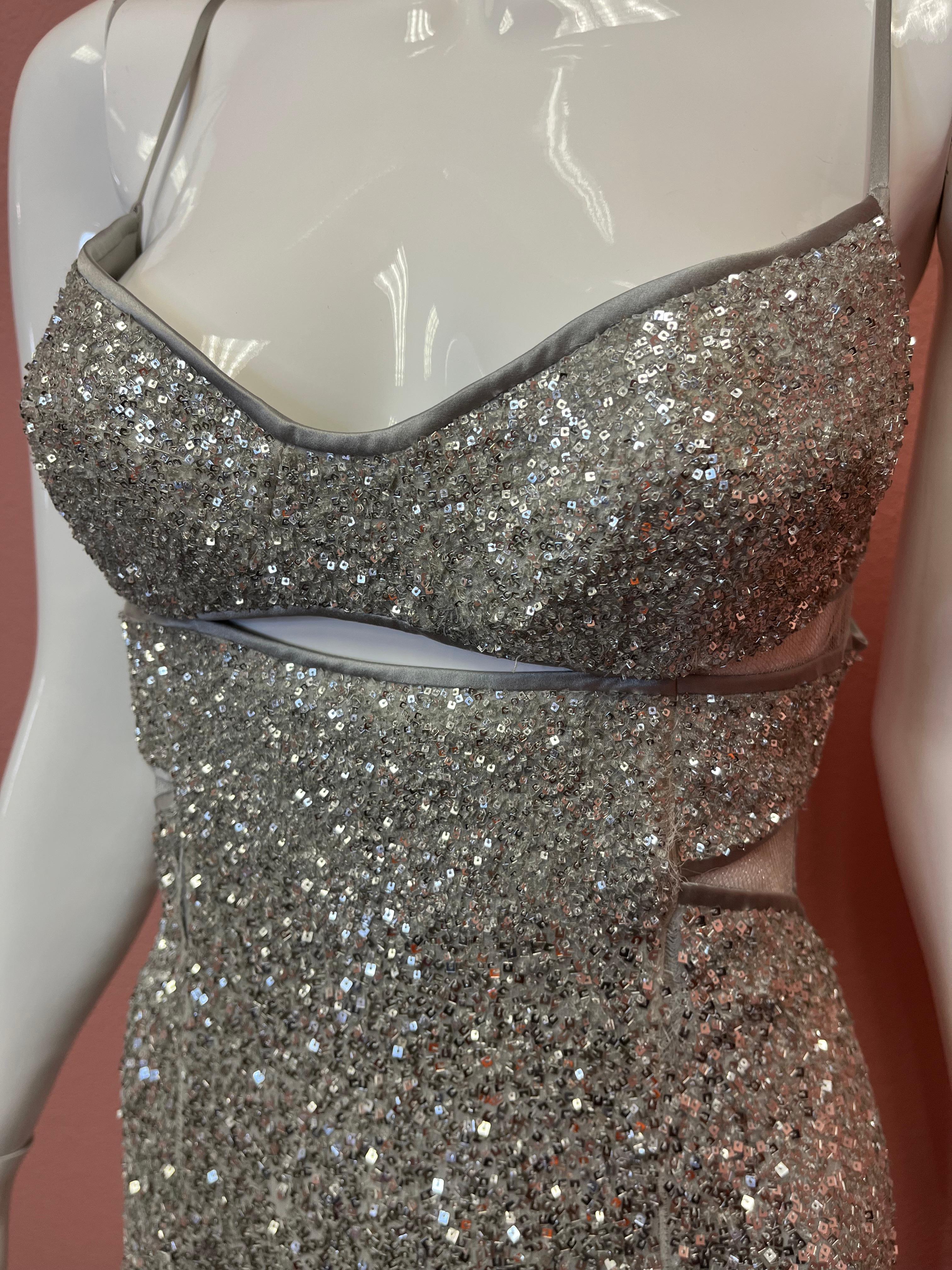 Kaufmanfranco Silver Sequin Cocktail Dress  For Sale 10