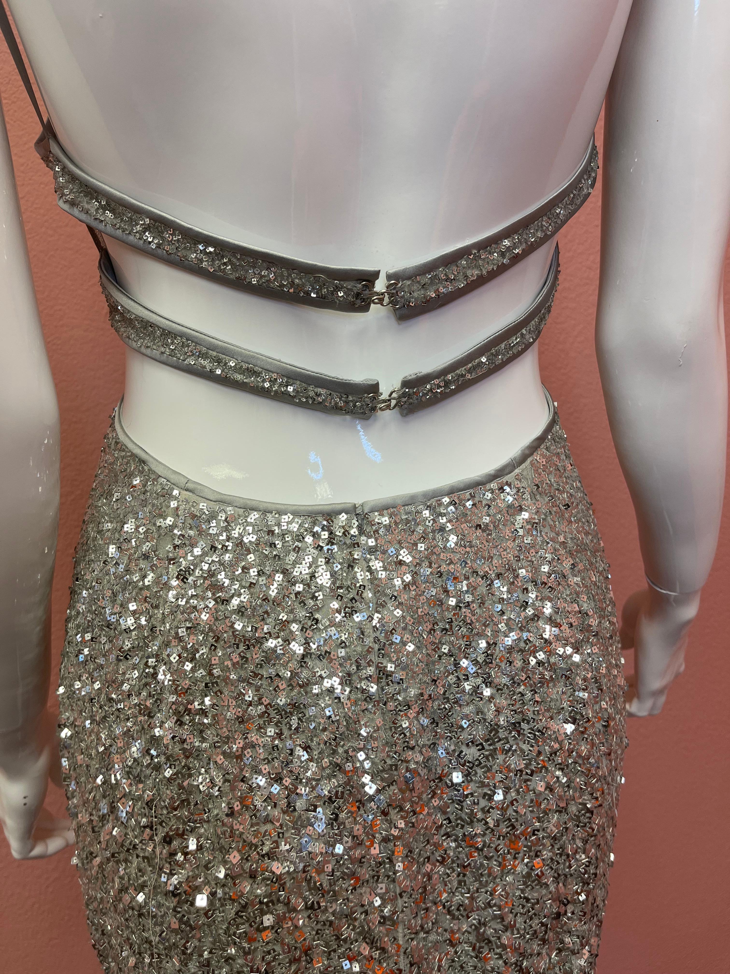 Kaufmanfranco Silver Sequin Cocktail Dress  For Sale 1