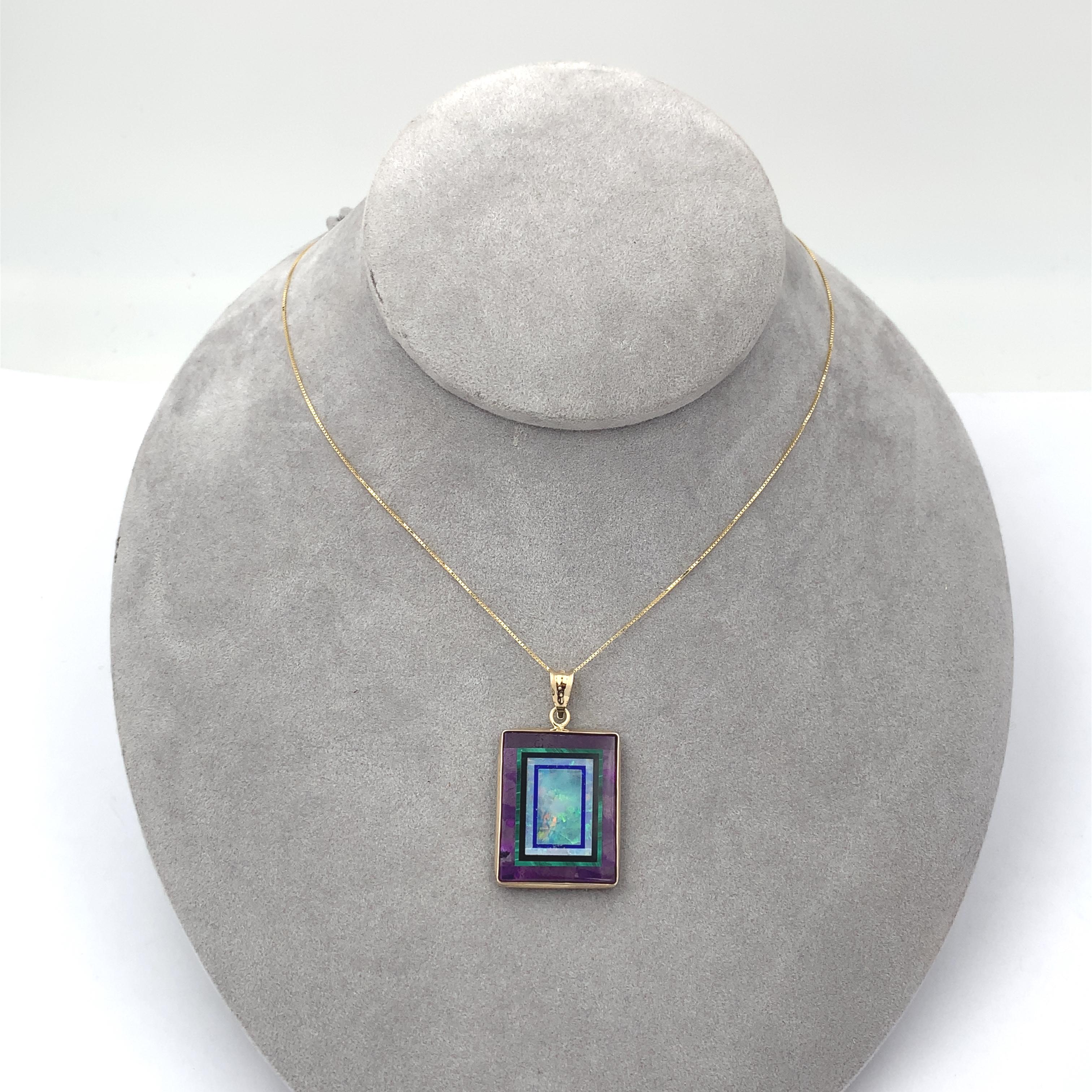 Grezzo Ciondolo Kaufmann a intarsio in Opale 14K con Sugilite e Malachite in vendita
