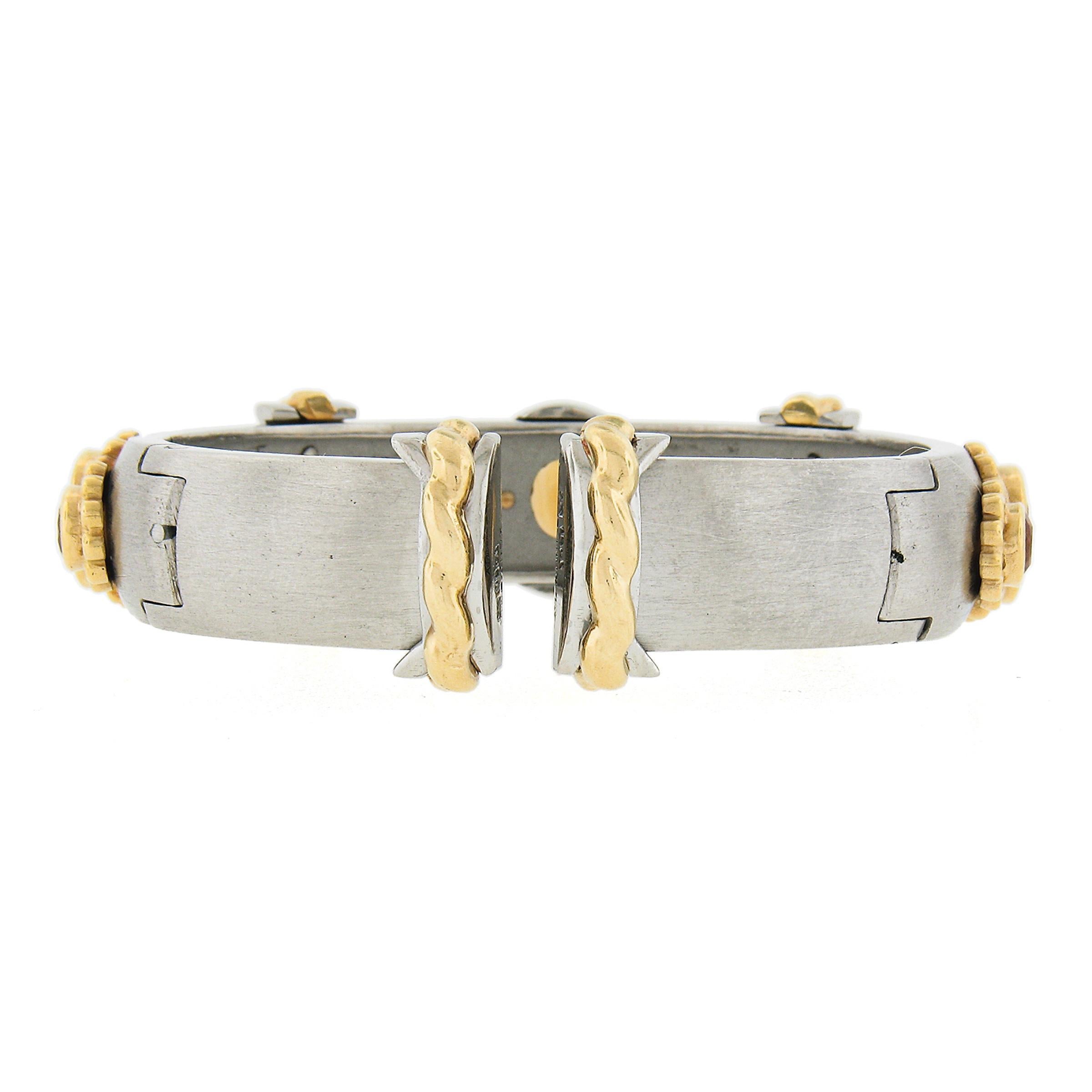 Round Cut Kaufmann De Suisse Callista 18K Gold & Steel Citrine Open Cuff Bangle Bracelet For Sale