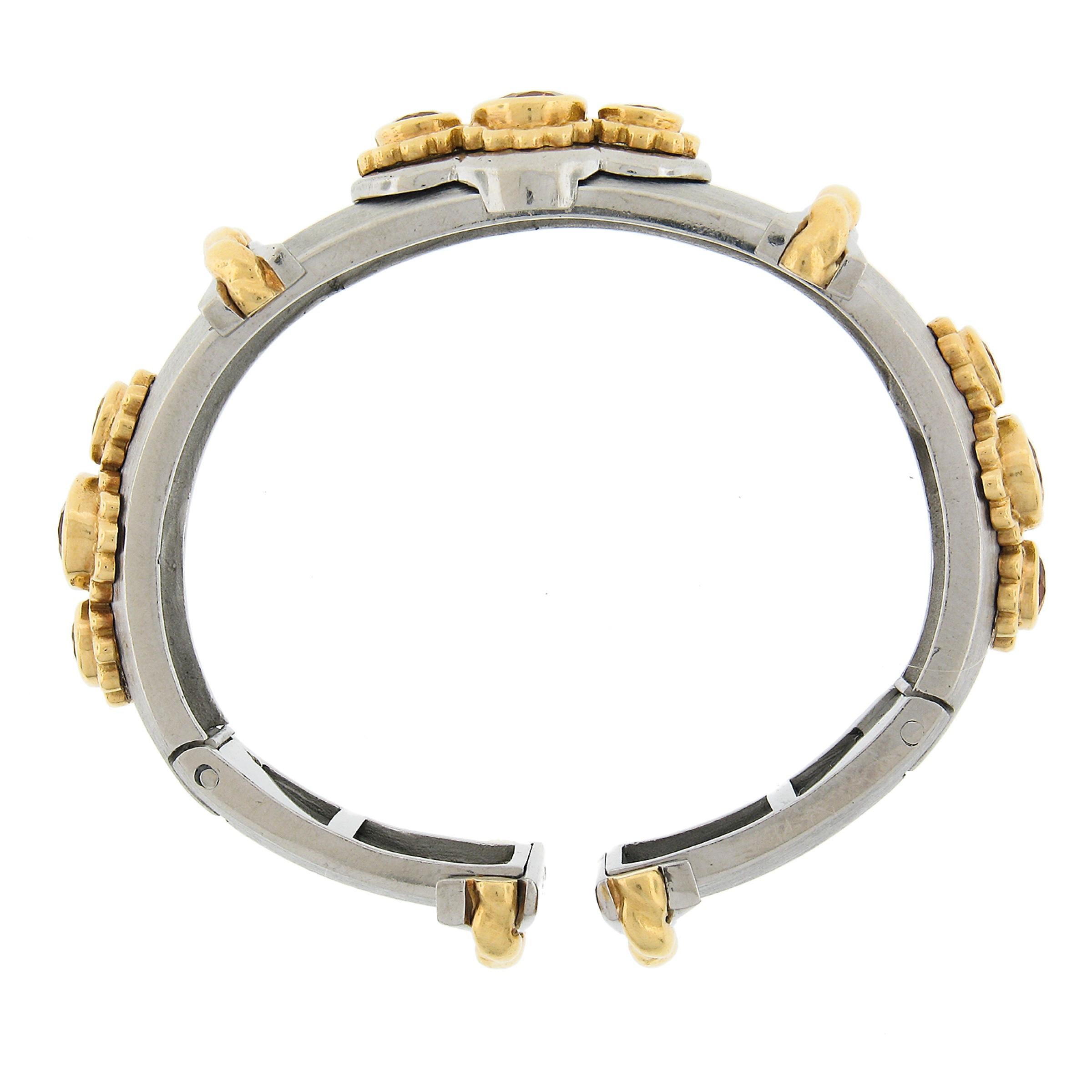 Women's or Men's Kaufmann De Suisse Callista 18K Gold & Steel Citrine Open Cuff Bangle Bracelet For Sale