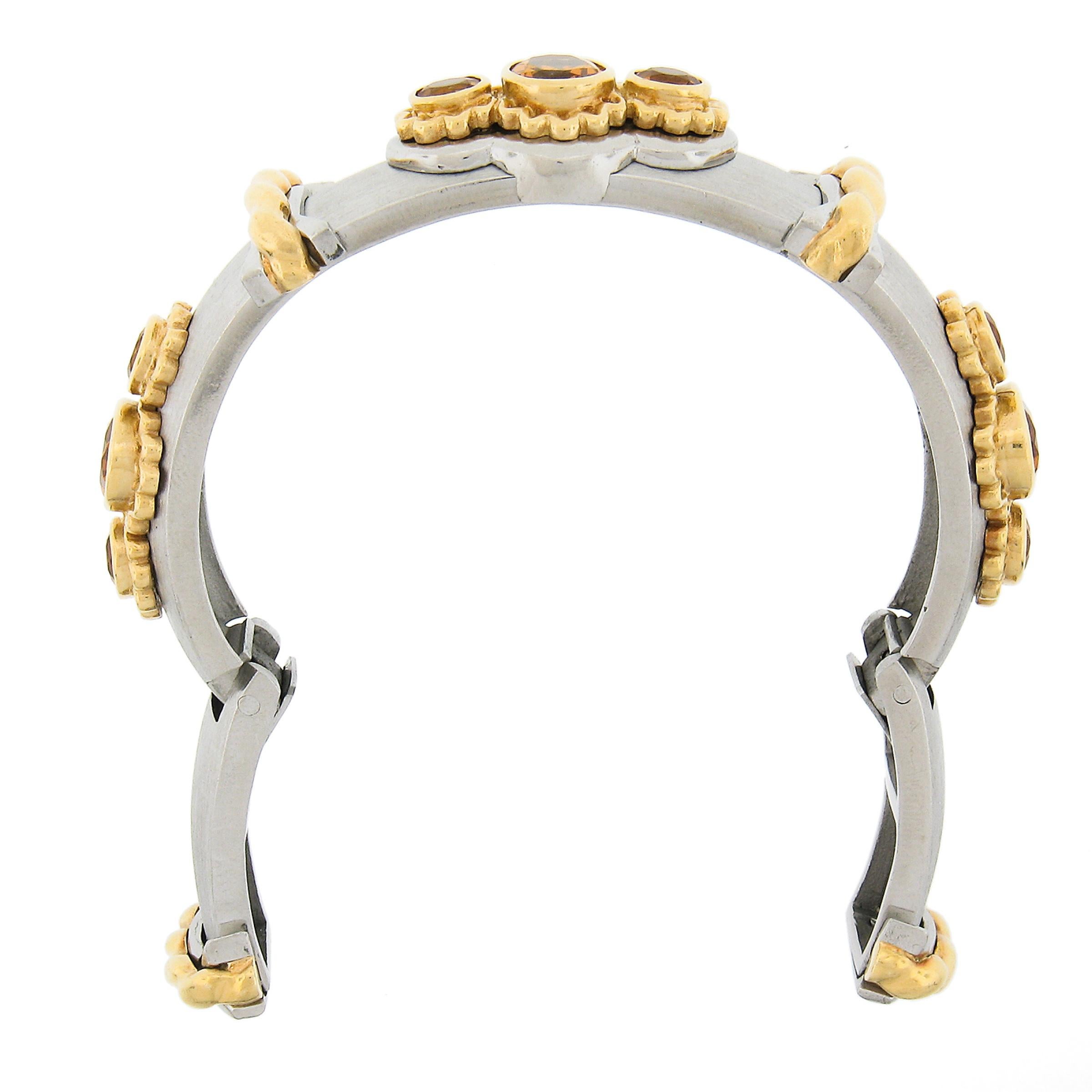 Kaufmann De Suisse Callista 18K Gold & Steel Citrine Open Cuff Bangle Bracelet For Sale 1