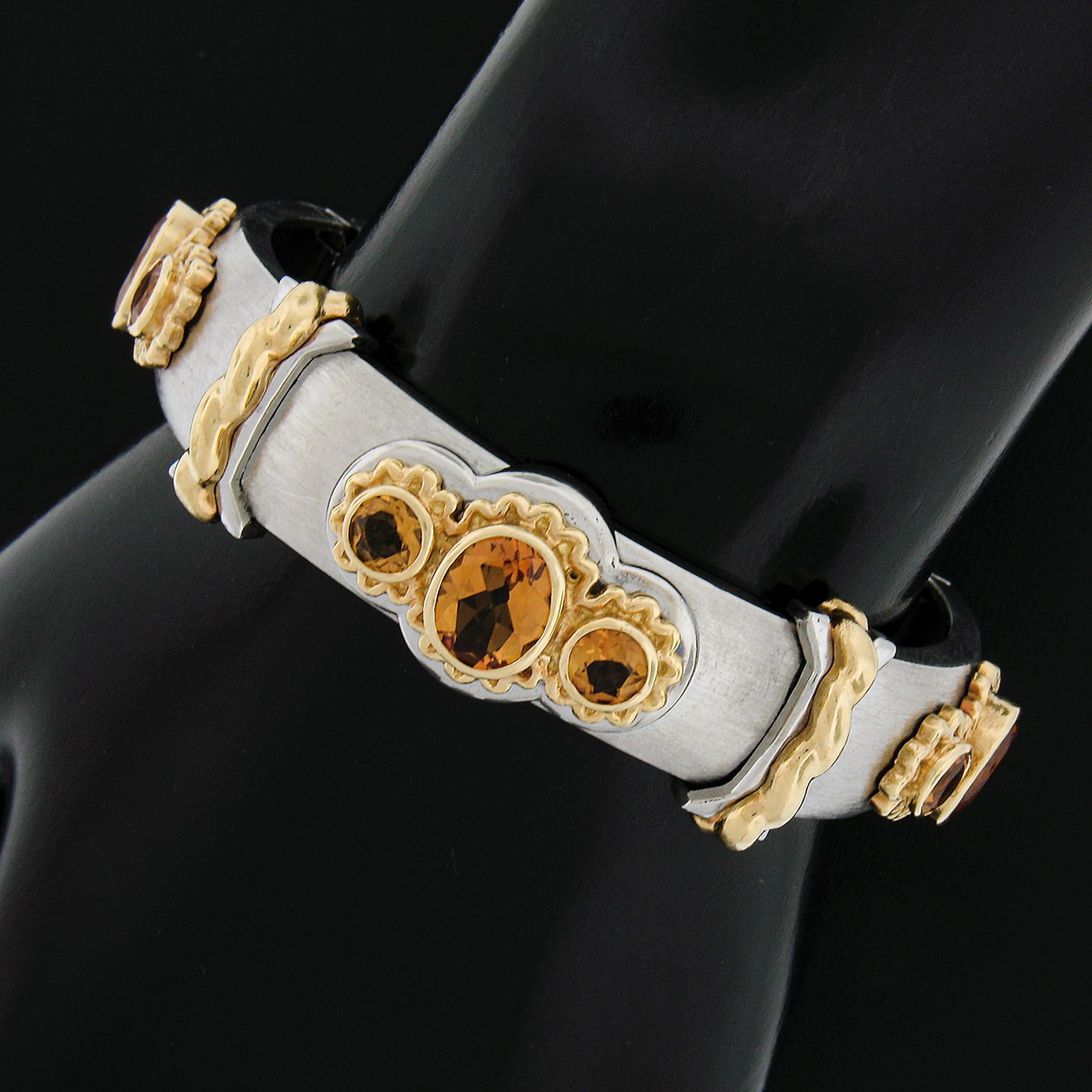 Kaufmann De Suisse Callista 18K Gold & Steel Citrine Open Cuff Bangle Bracelet For Sale 3
