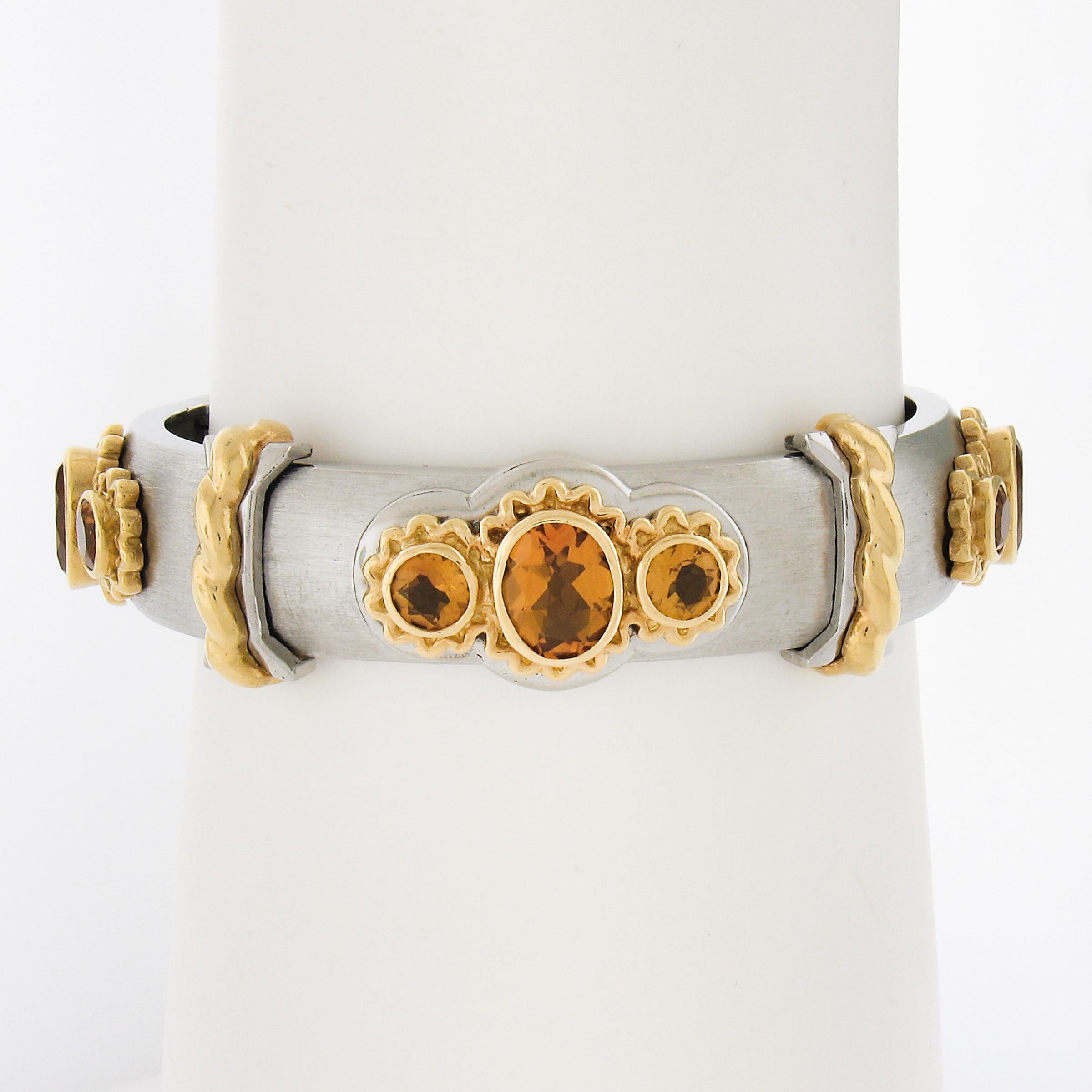 Kaufmann De Suisse Callista 18K Gold & Steel Citrine Open Cuff Bangle Bracelet For Sale 4