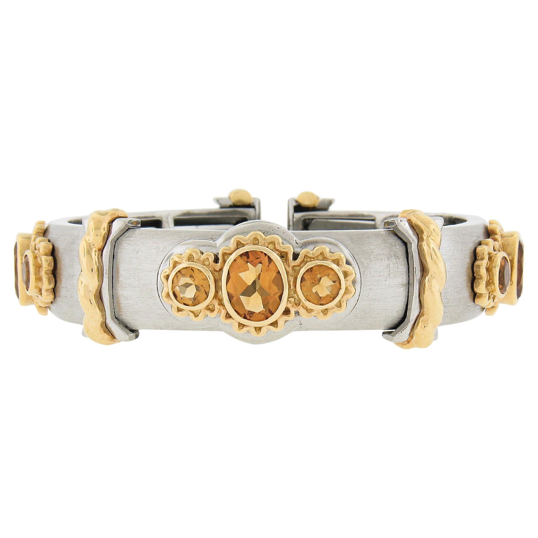 Kaufmann De Suisse Callista 18K Gold & Steel Citrine Open Cuff Bangle Bracelet For Sale