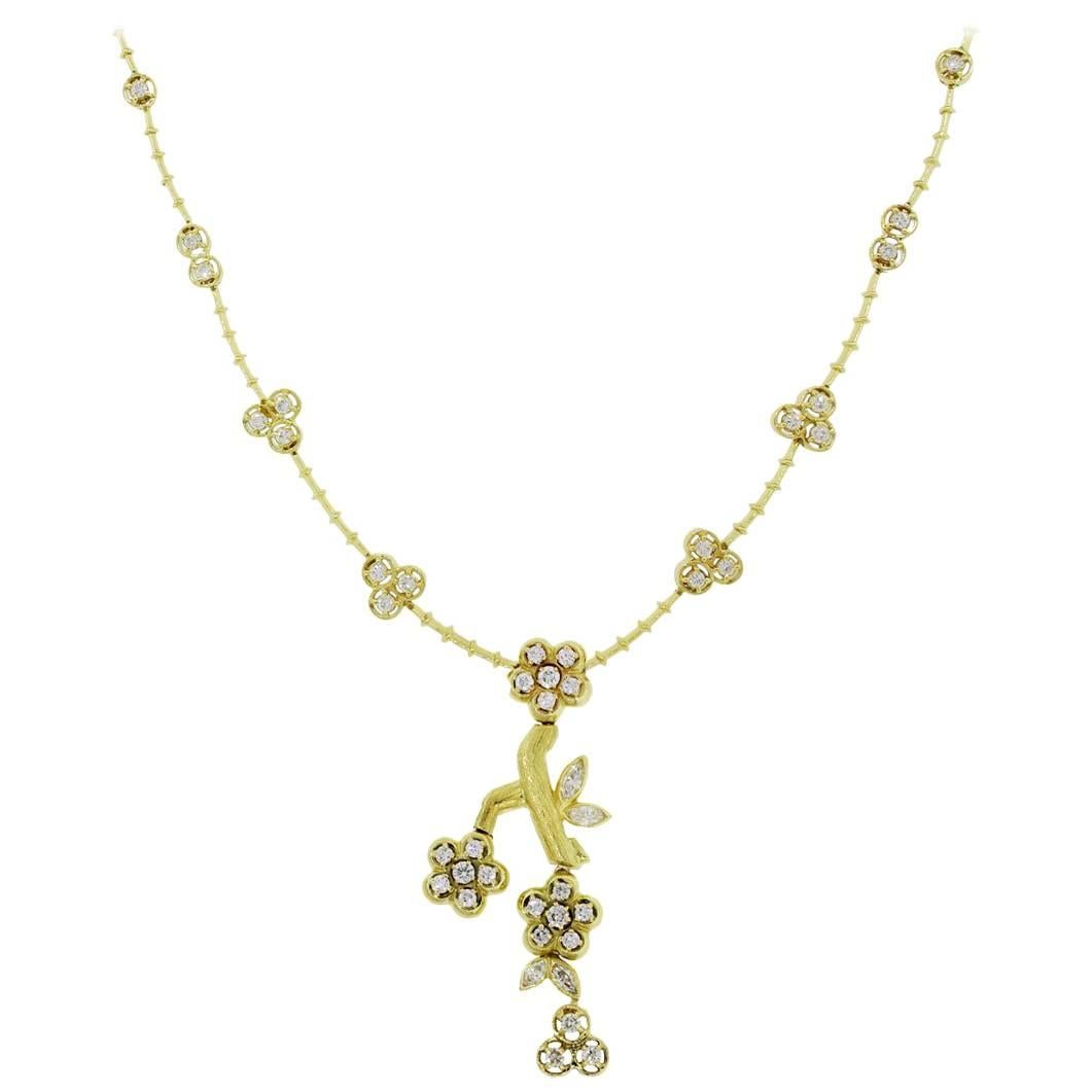 Kaufmann De Suisse Diamond Floral Dangle Necklace