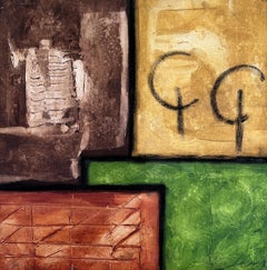 Modern Abstract Geometric Painting Signed Kaulani 2005  24x24" Textured Art