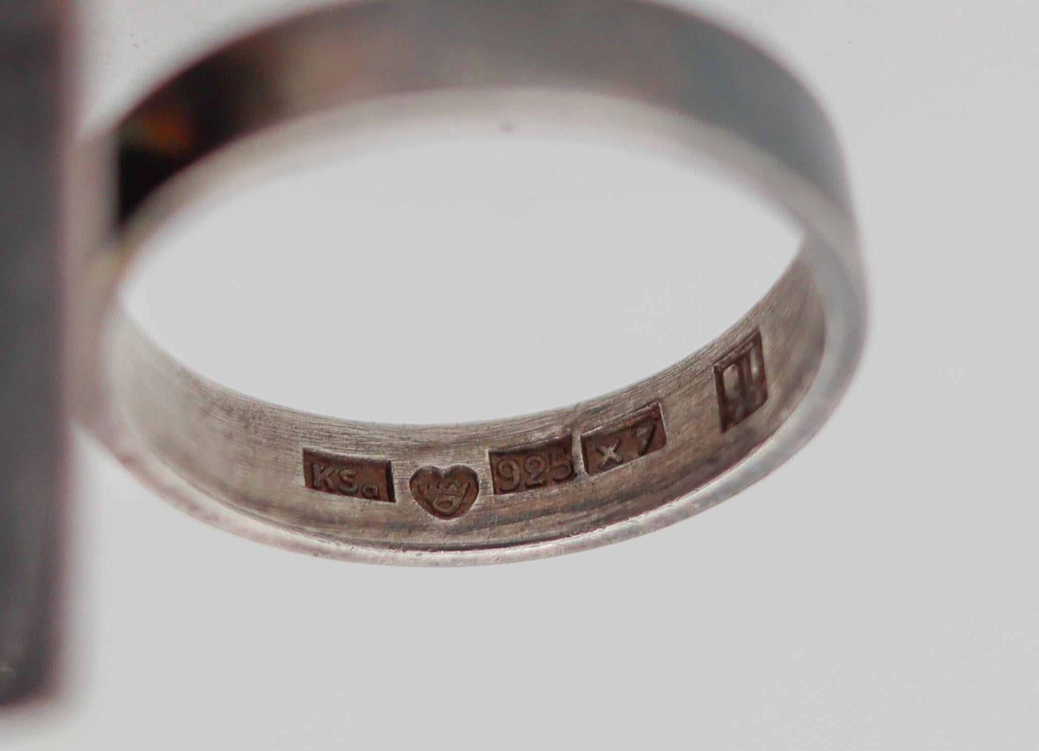 Trapezoid Cut Kaunis Koru 1974 Finland Geometric Ring In .925 Sterling Silver With Labradorite