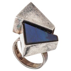 Retro Kaunis Koru 1974 Finland Geometric Ring In .925 Sterling Silver With Labradorite