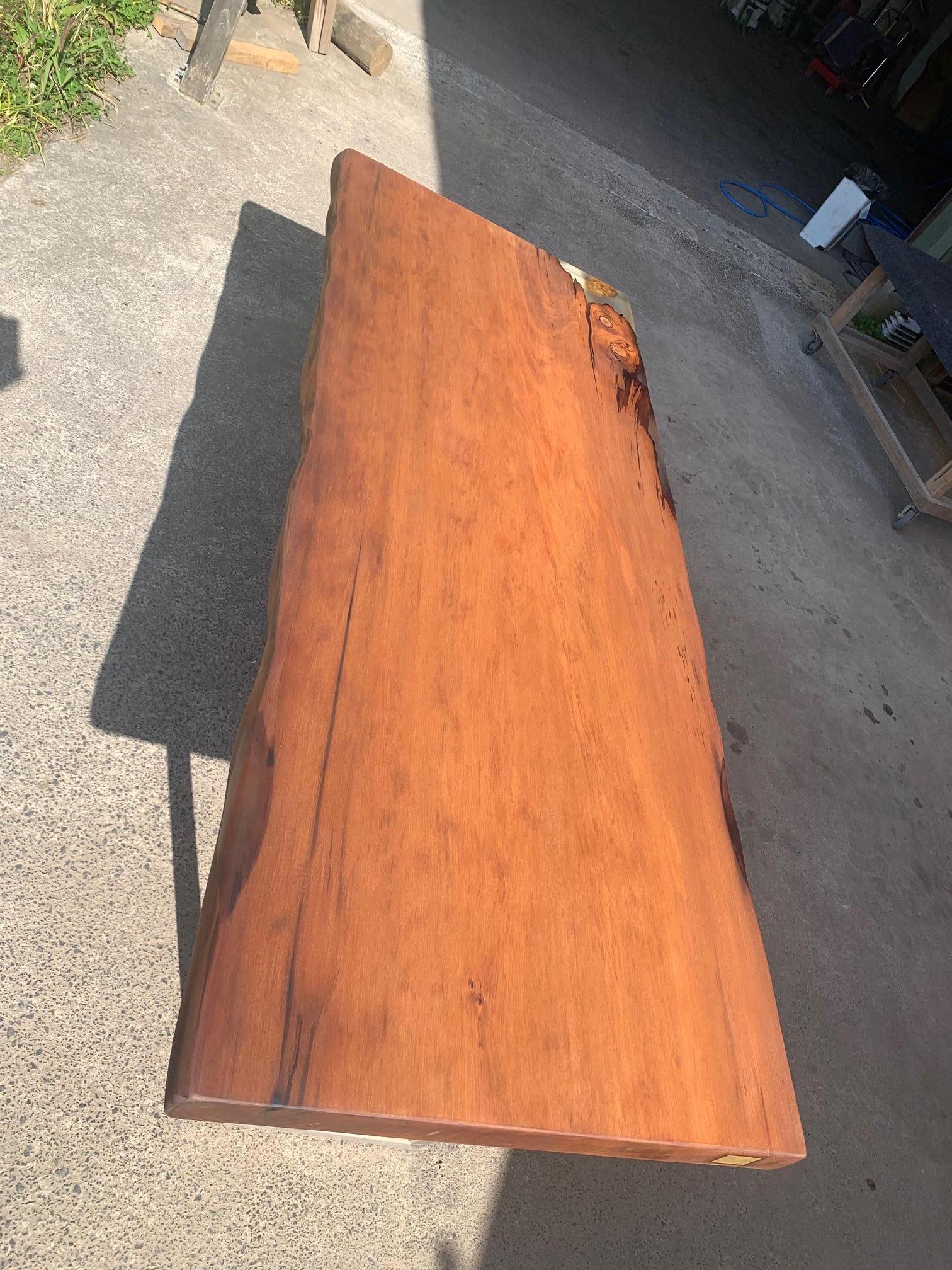 Iron Kauri Dining Table in Solid Ancient Kauri Wood and Amber For Sale